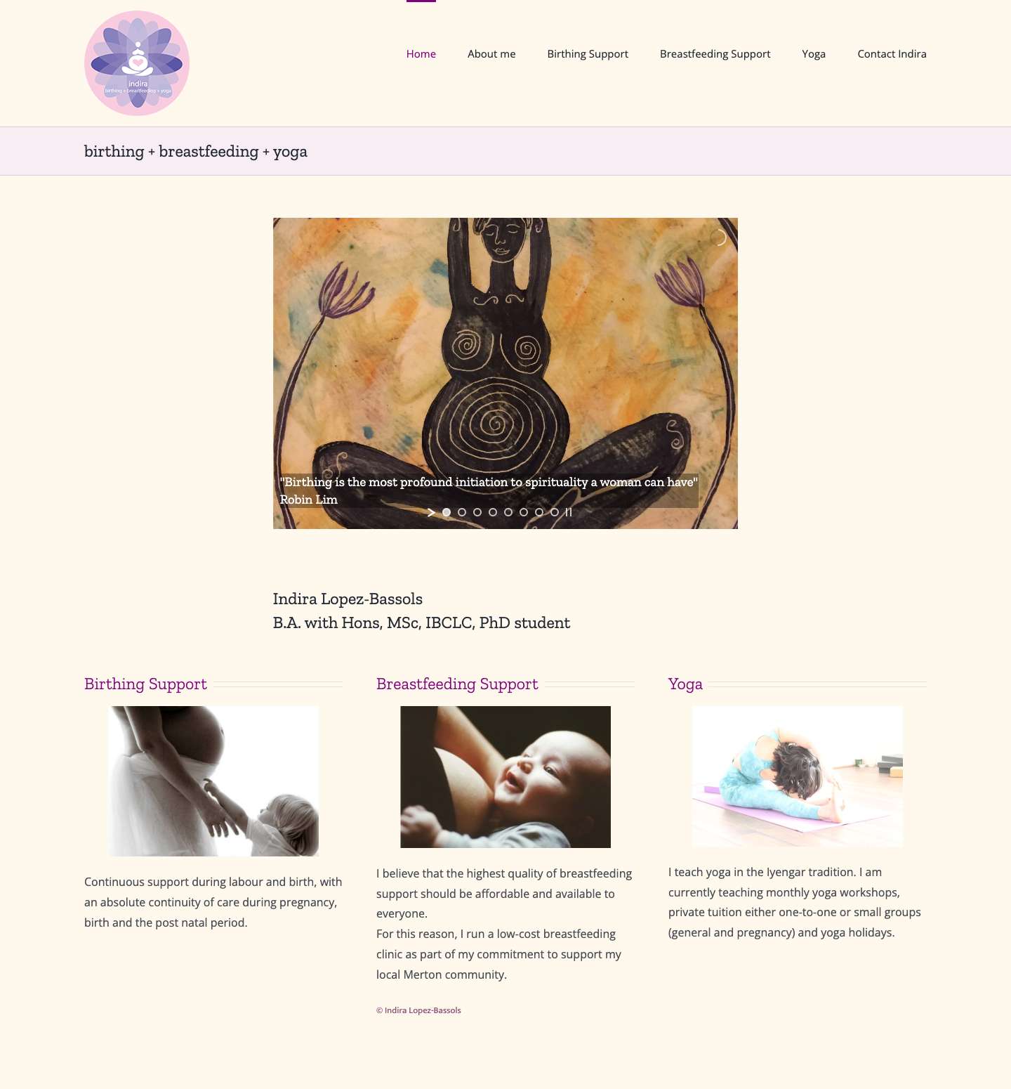 birthing + breastfeeding + yoga - indirayoga.com Breastfeeding support, birthing support and yoga sessions - Full Screenshot