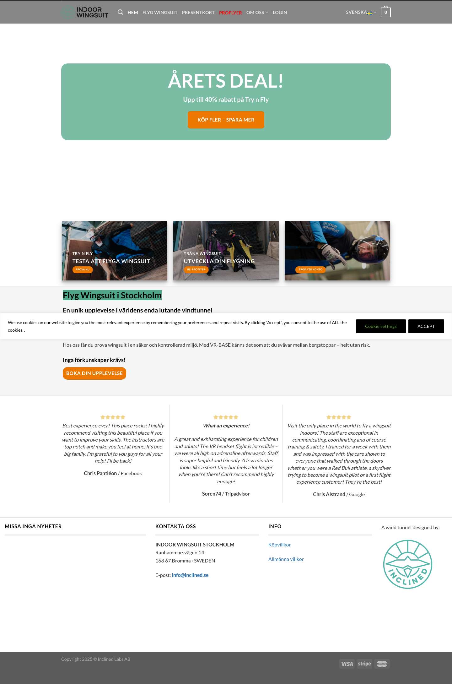 Upplev att flyga wingsuit i vindtunnel - Indoor Wingsuit Stockholm - Full Screenshot