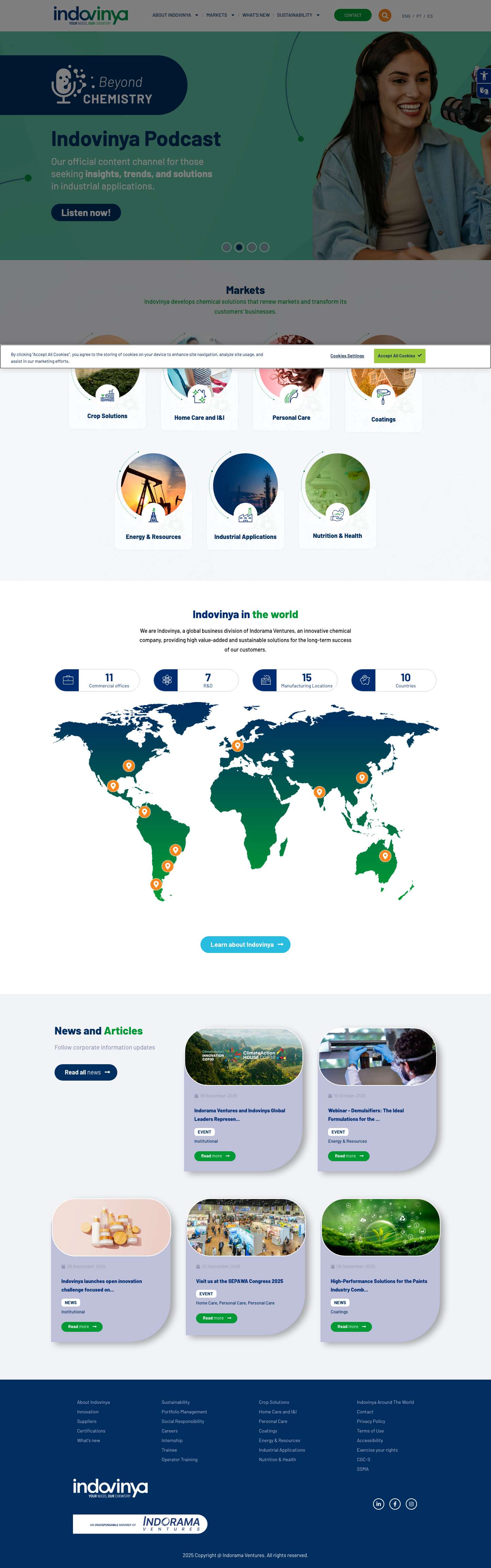 Indovinya | Leader in the production of surfactants and specialty chemicals – Indovinya develops chemical solutions that renew markets and transform businesses. Learn more. - Full Screenshot