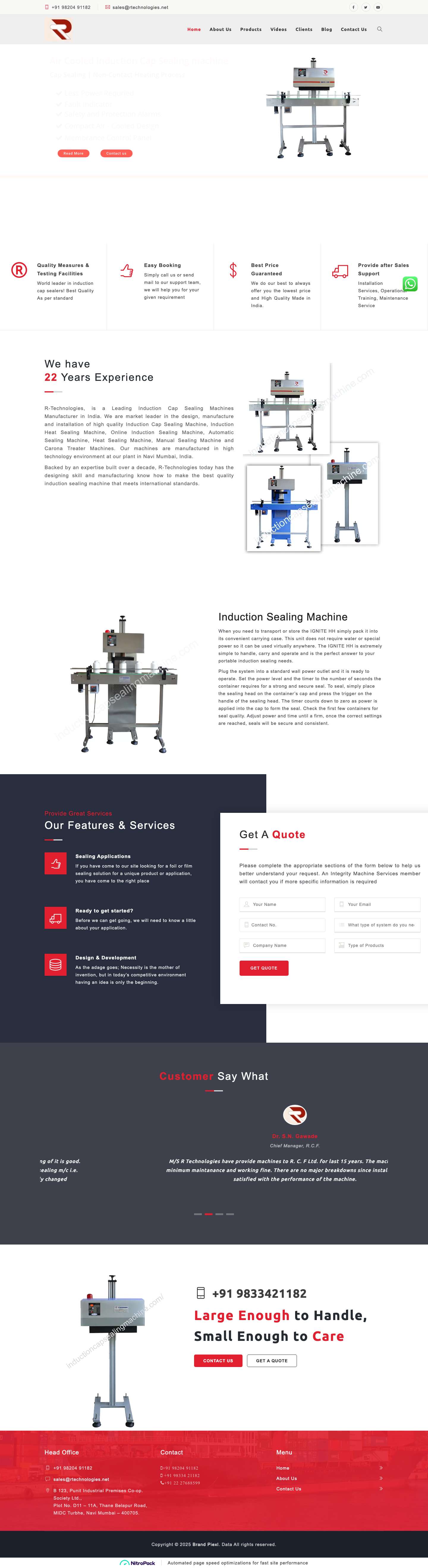 Auto & Semi Induction Cap Sealing Machines Manufacturers in India | R Technologies - Full Screenshot