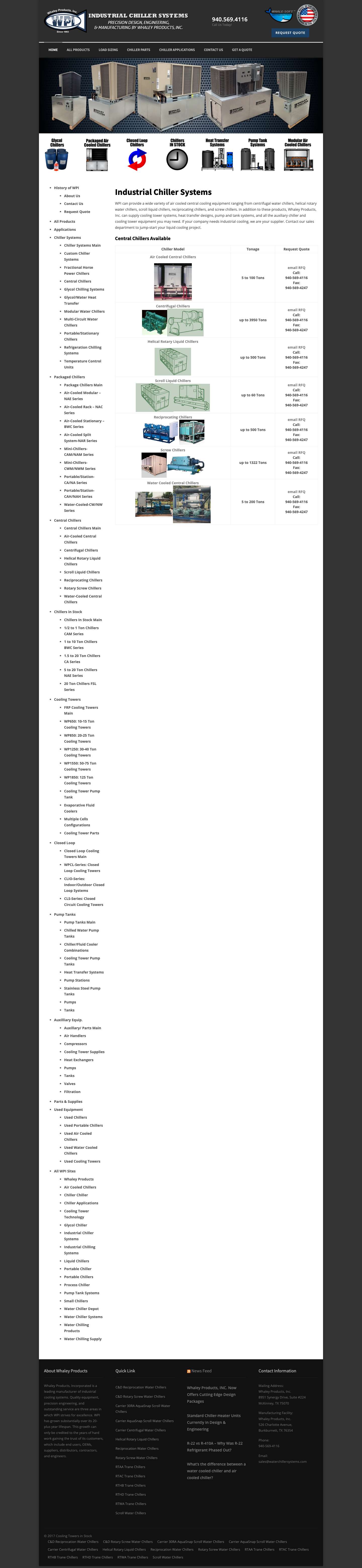 Industrial Chiller Systems – From Whaley Products, Incorporated - Full Screenshot