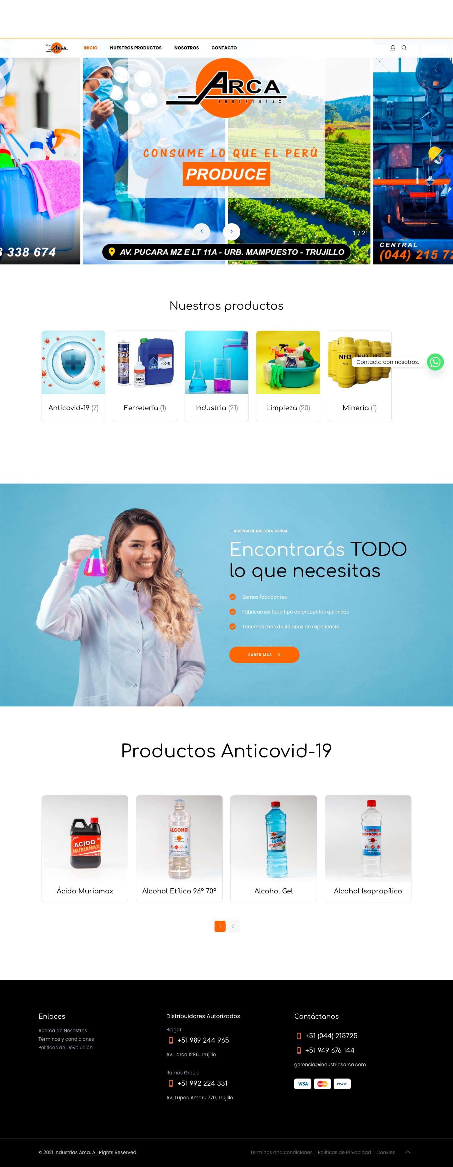 Industrias Arca | Fábrica de Productos Químicos AntiCovid-19, Industriales y para el Hogar - Full Screenshot