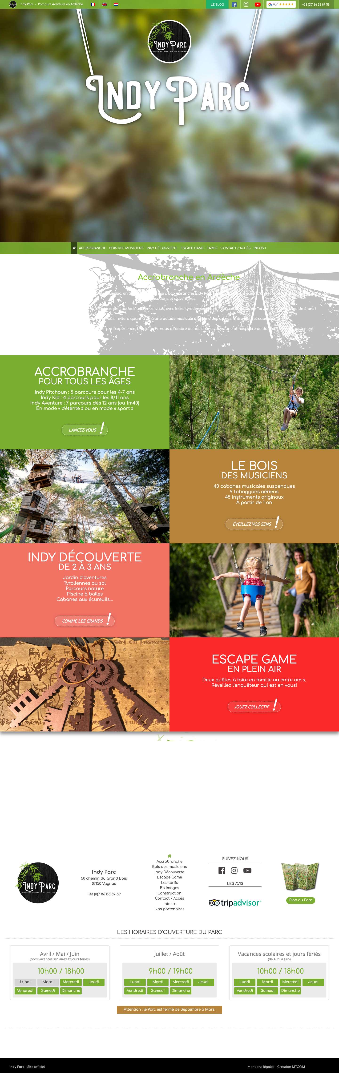 Indy Parc – Parc Aventure en Ardèche | Site officiel - Full Screenshot