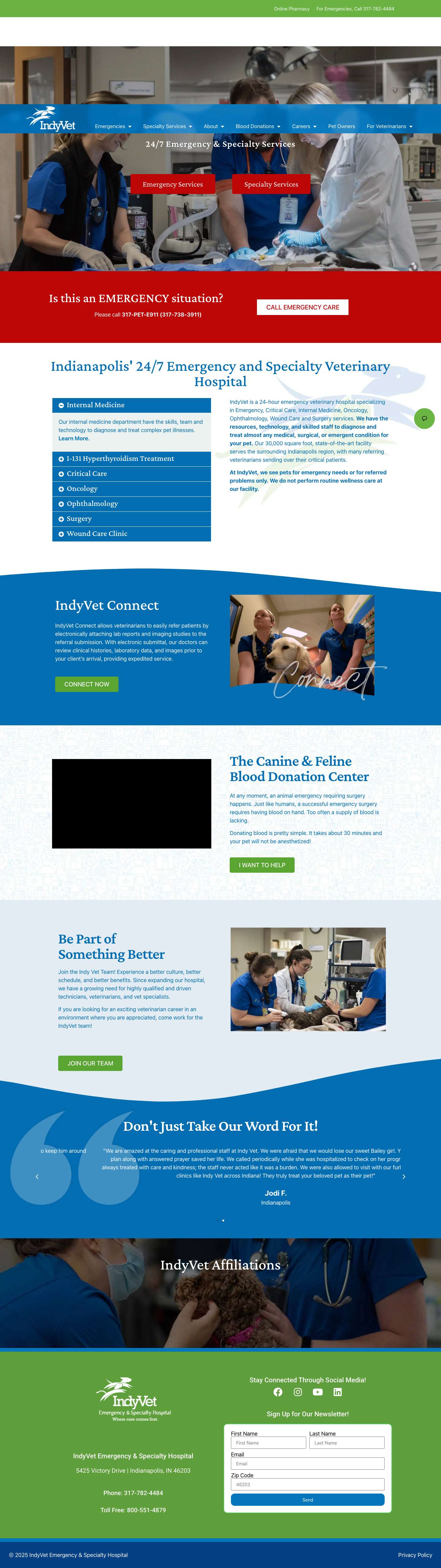 Emergency Veterinary Hospital -IndyVet - 24 Hr Emergency Animal Clinic - Full Screenshot