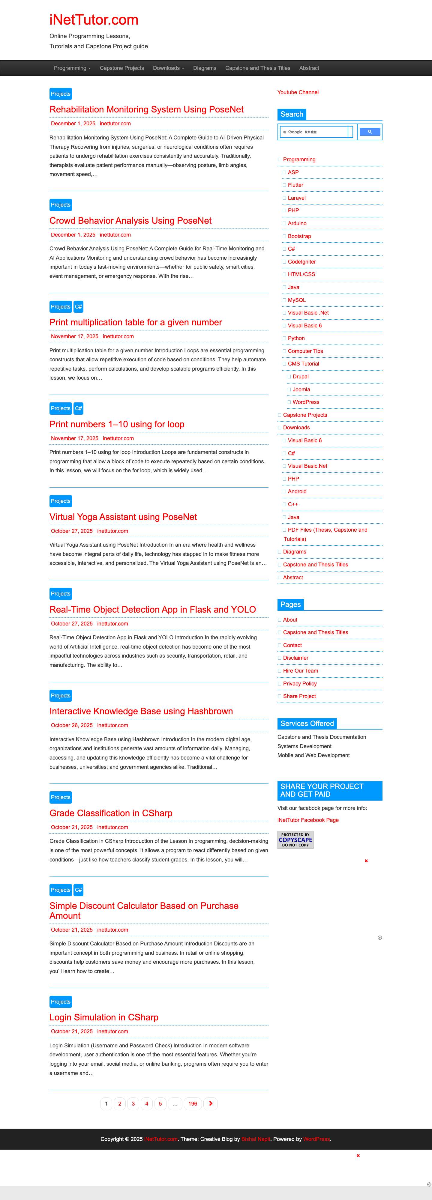 Programming Lessons, Tutorials and Capstone Project guide - Full Screenshot
