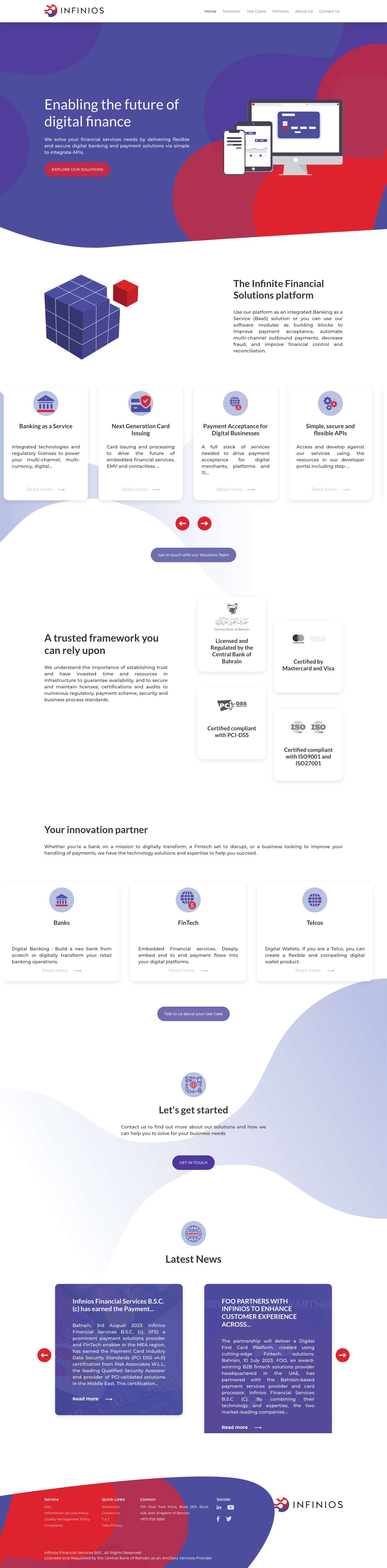 Infinios | Digital Banking and Payment Solutions - Simple & Secure API's - Full Screenshot