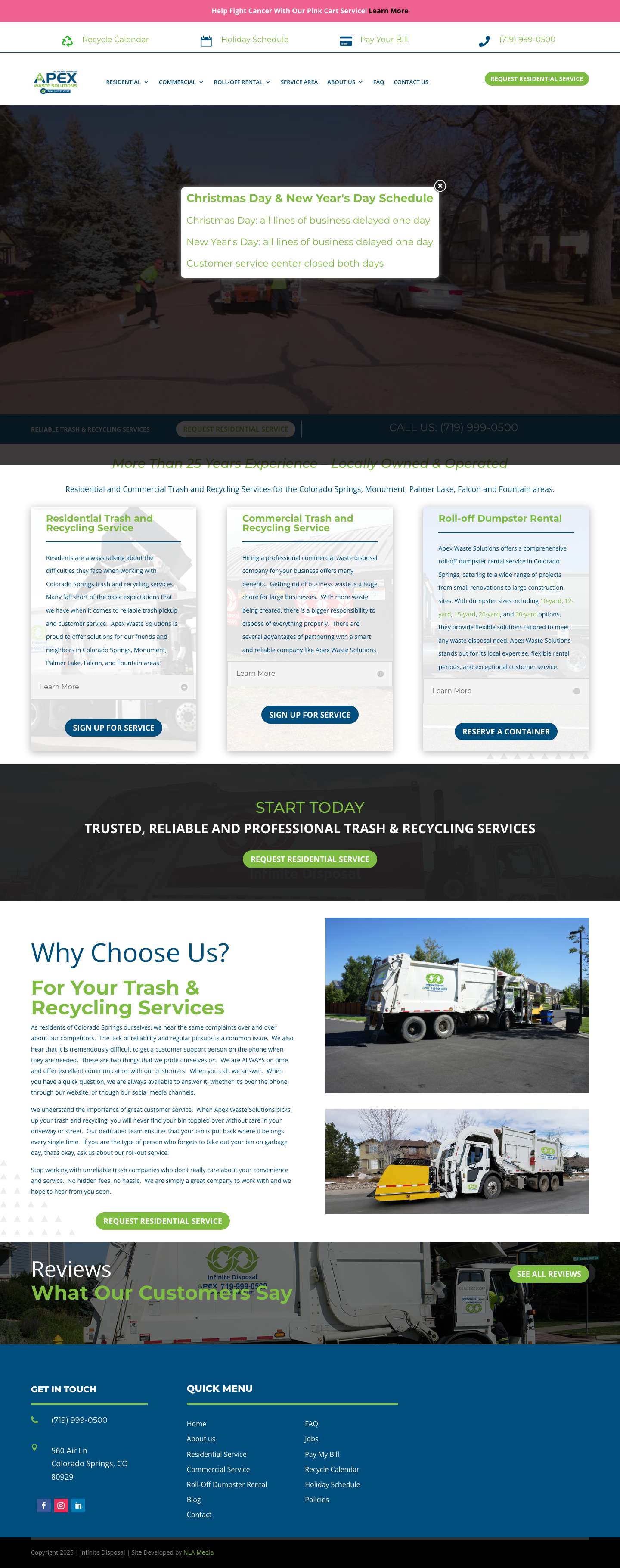 Colorado Springs Trash Service & Recycling Services & Roll-Off Rental | Infinite Disposal - Full Screenshot