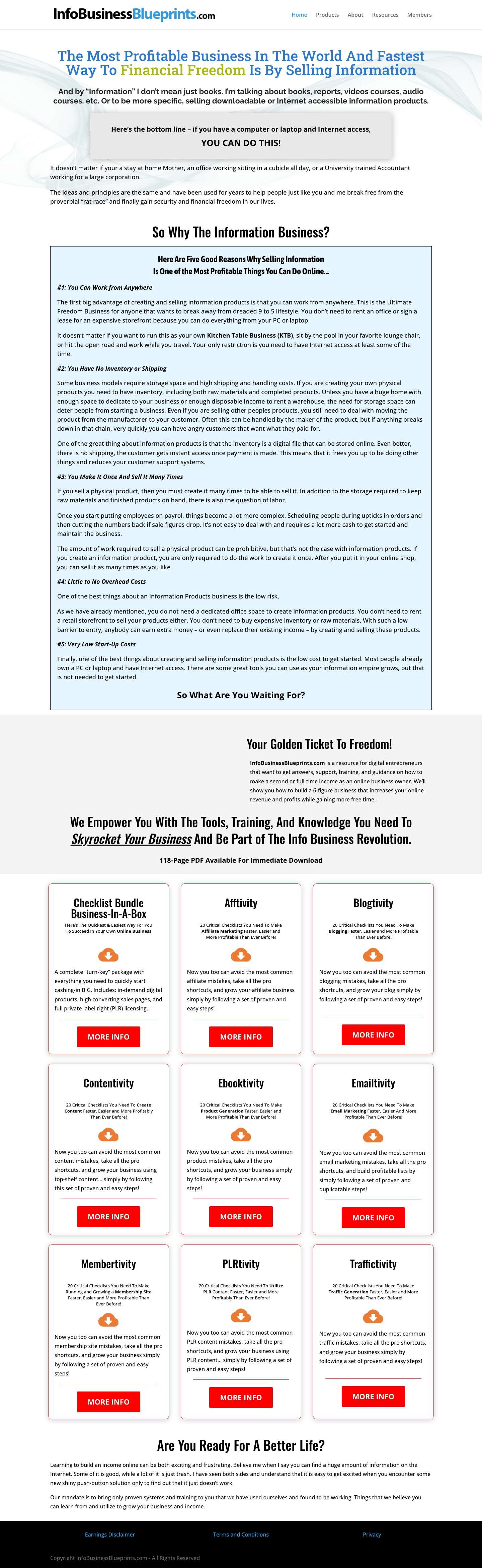 InfoBusinessBlueprints.com - Build Your Own Successful Online Business - Full Screenshot