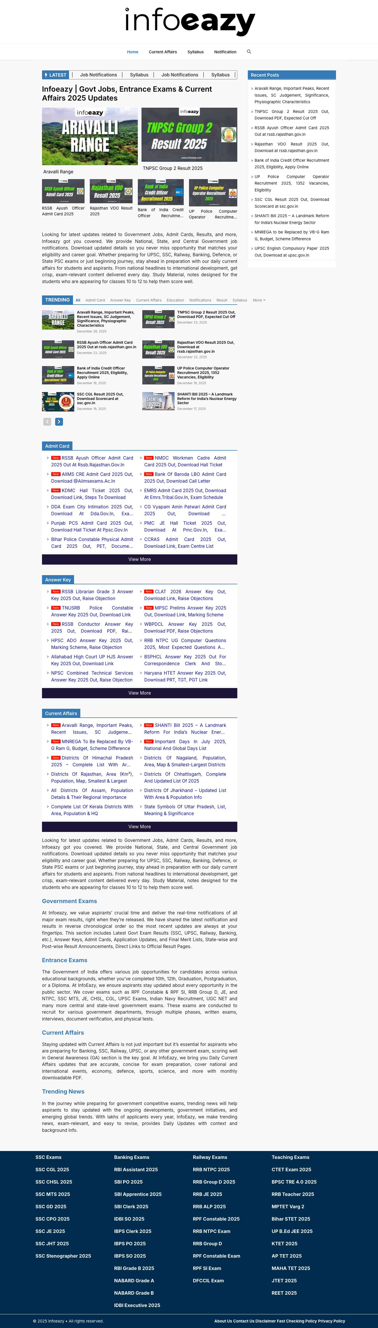 Infoeazy | Govt Jobs, Entrance Exams & Current Affairs 2025 Updates - Full Screenshot