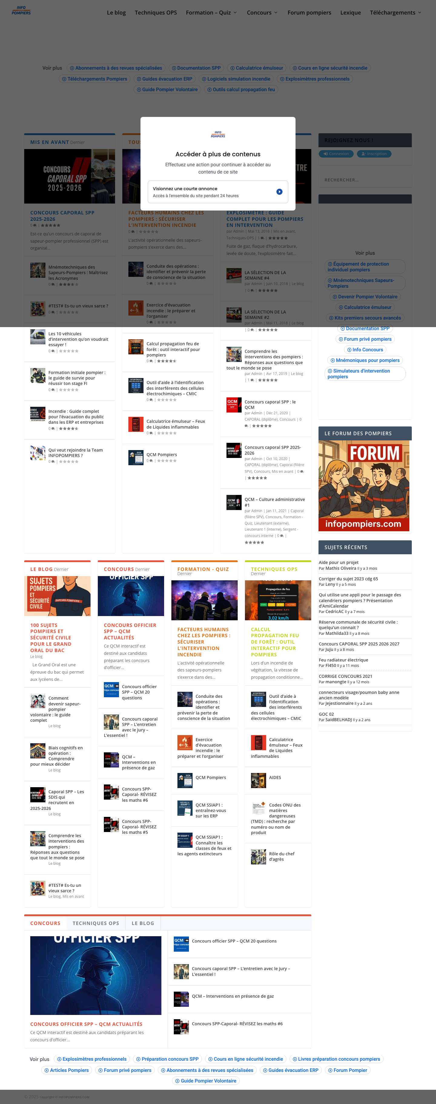 Info Pompiers - Articles-Forum-Téléchargements-InfoConcours, QCM - Full Screenshot