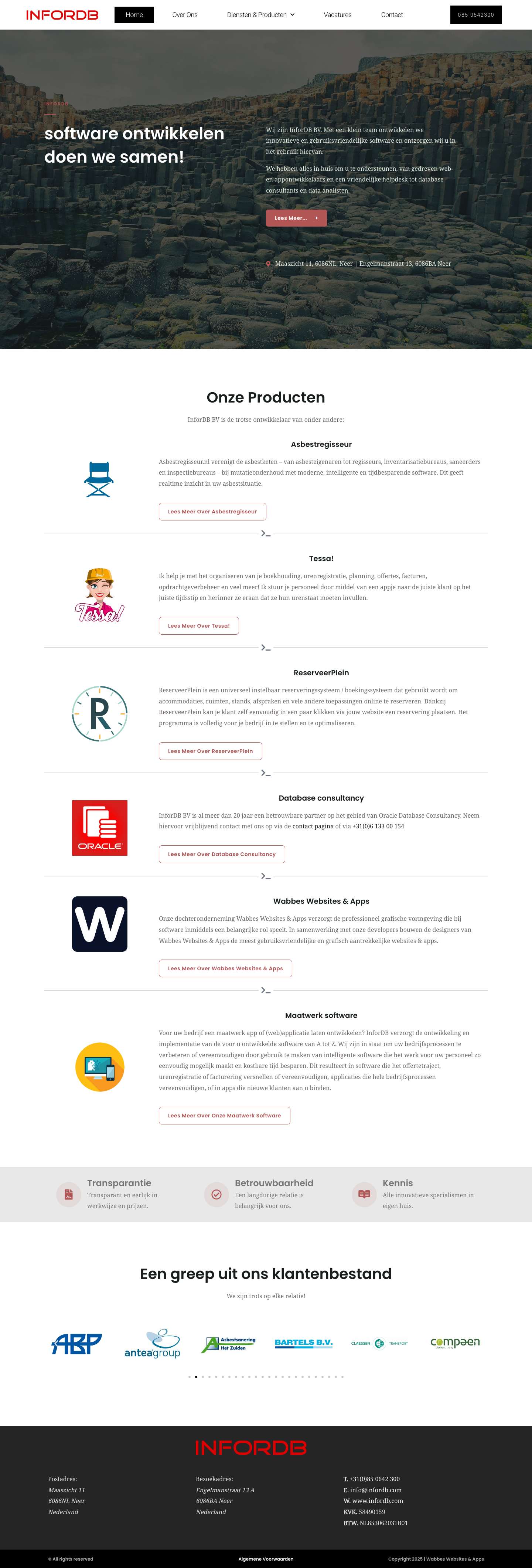 InforDB Software Development & Database Consultancy | Limburg – InforDB verzorgt al jarenlang de ontwikkeling en implementatie van de voor uw op maat gemaakte (web)applicatie. Wij zijn in staat om uw bedrijfsprocessen te verbeteren met behulp van onze software. - Full Screenshot
