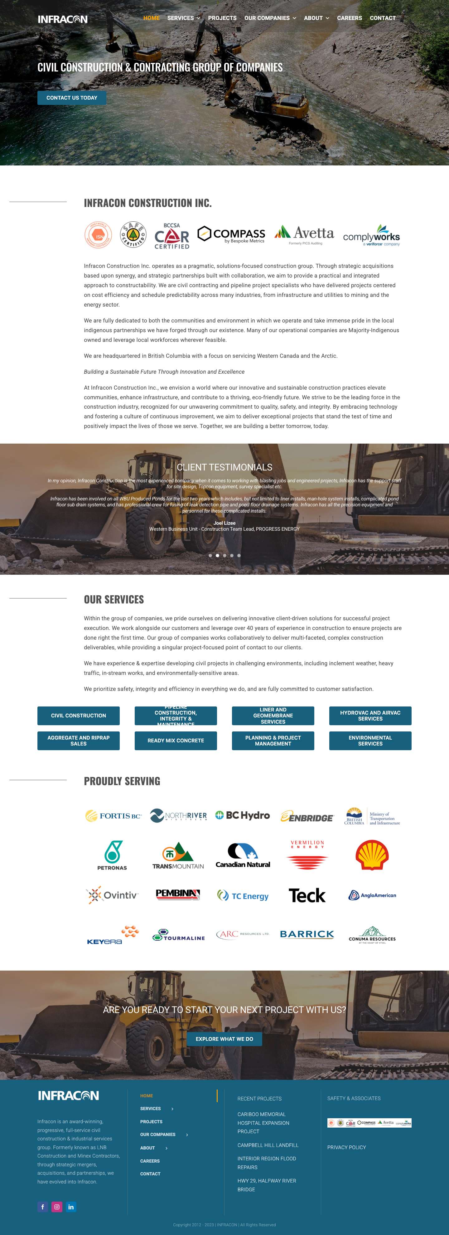 Home - We Are Infracon | Earthworks & Civil Construction - Full Screenshot