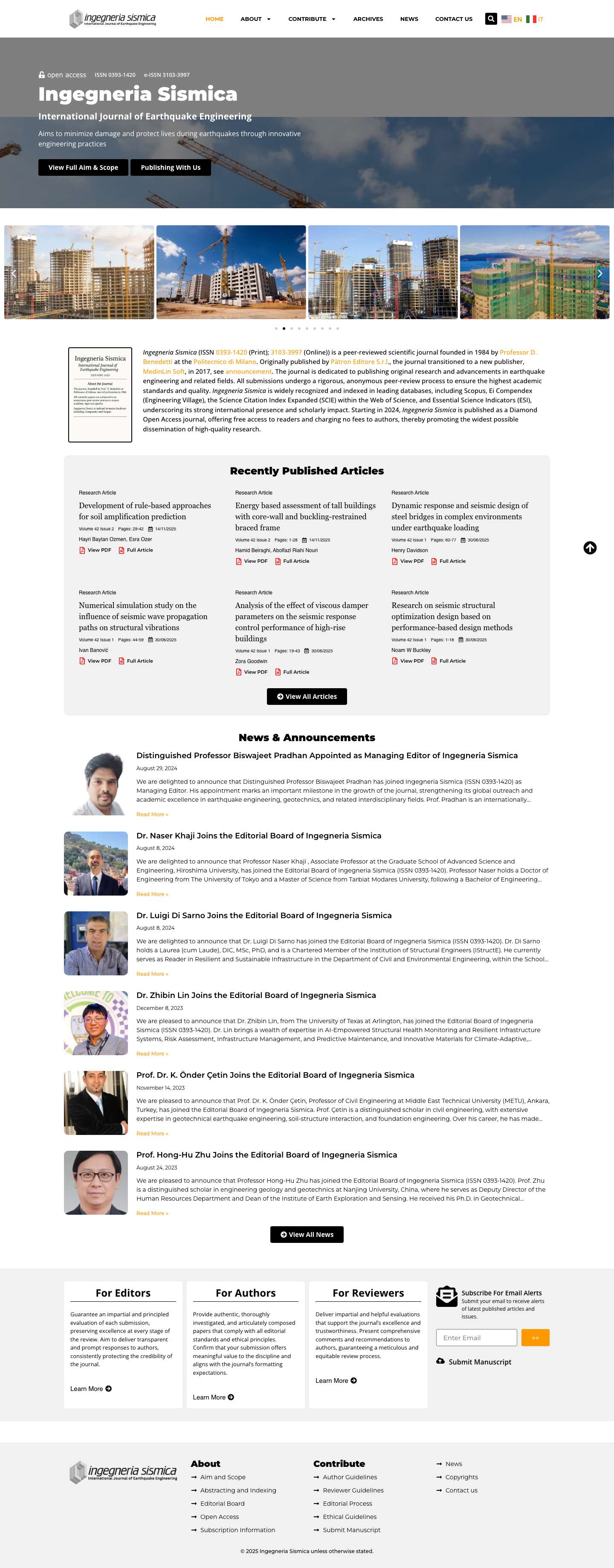 Ingegneria Sismica - International Journal of Earthquake Engineering - Full Screenshot