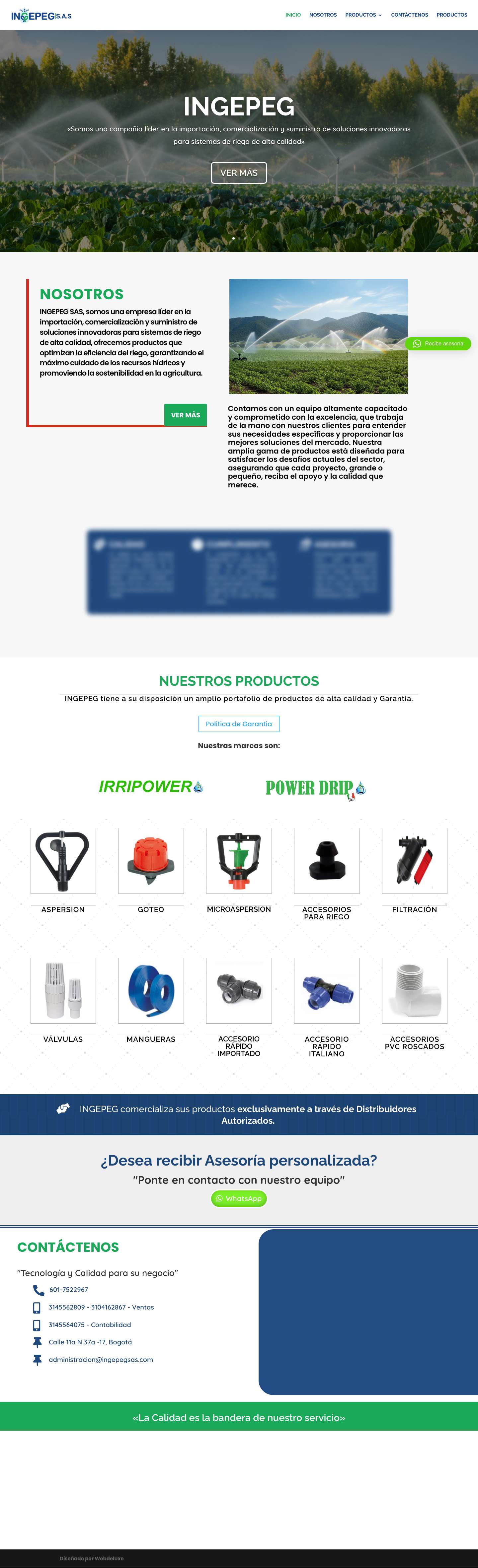 INGEPEG SAS | Importadores y Comercializadores de Sistemas de Riego - Full Screenshot