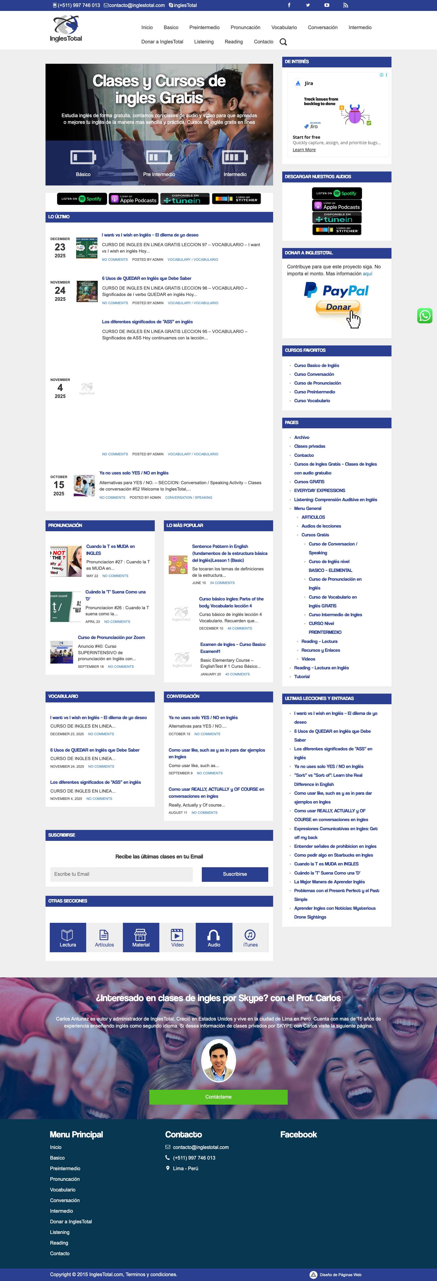 Cursos de Ingles Gratis - Clases de Ingles con audio gratuito - Cursos de ingles gratis Aprender ingles con audio. Clases de ingles gratuito - Full Screenshot