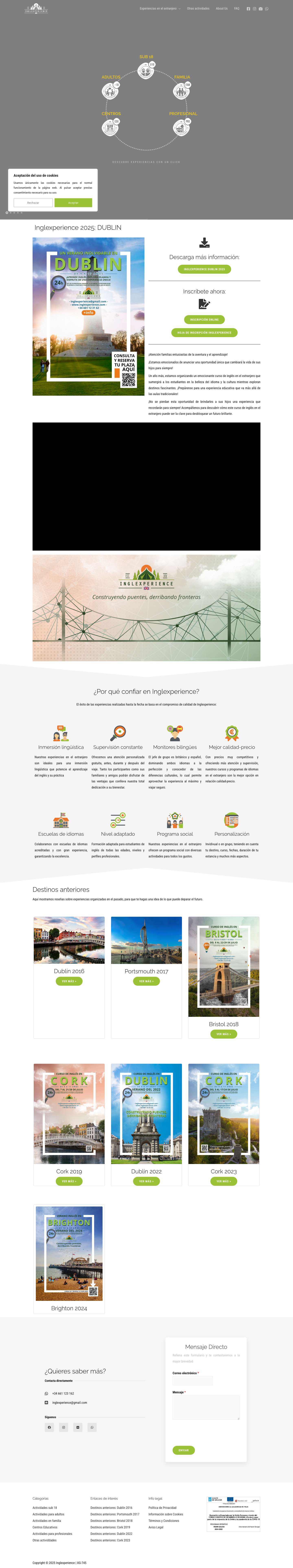 Inglexperience – Experiencias y actividades en el extranjero para aprender inglés de forma diferente, ajustando las particularidades de cada viaje a las necesidades del usuaro - Full Screenshot