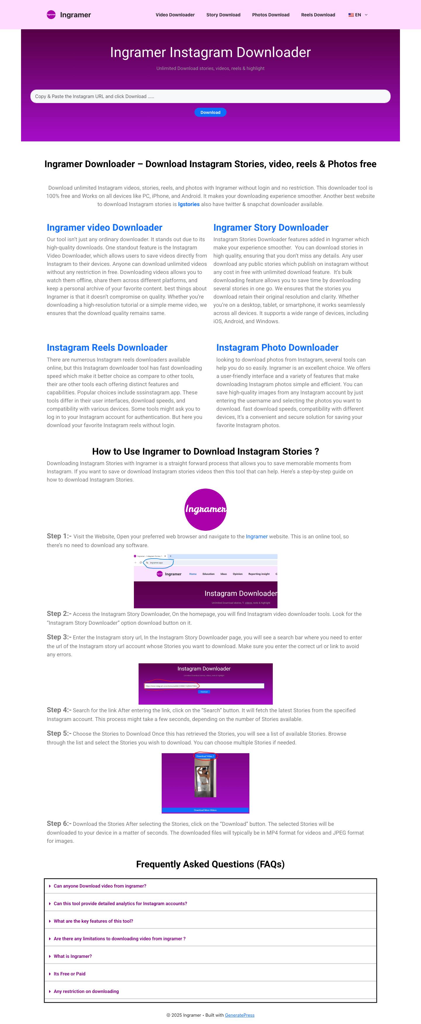 Ingramer - Instagram Stories, Reels and Video Downloader Tool - Ingramer - Full Screenshot