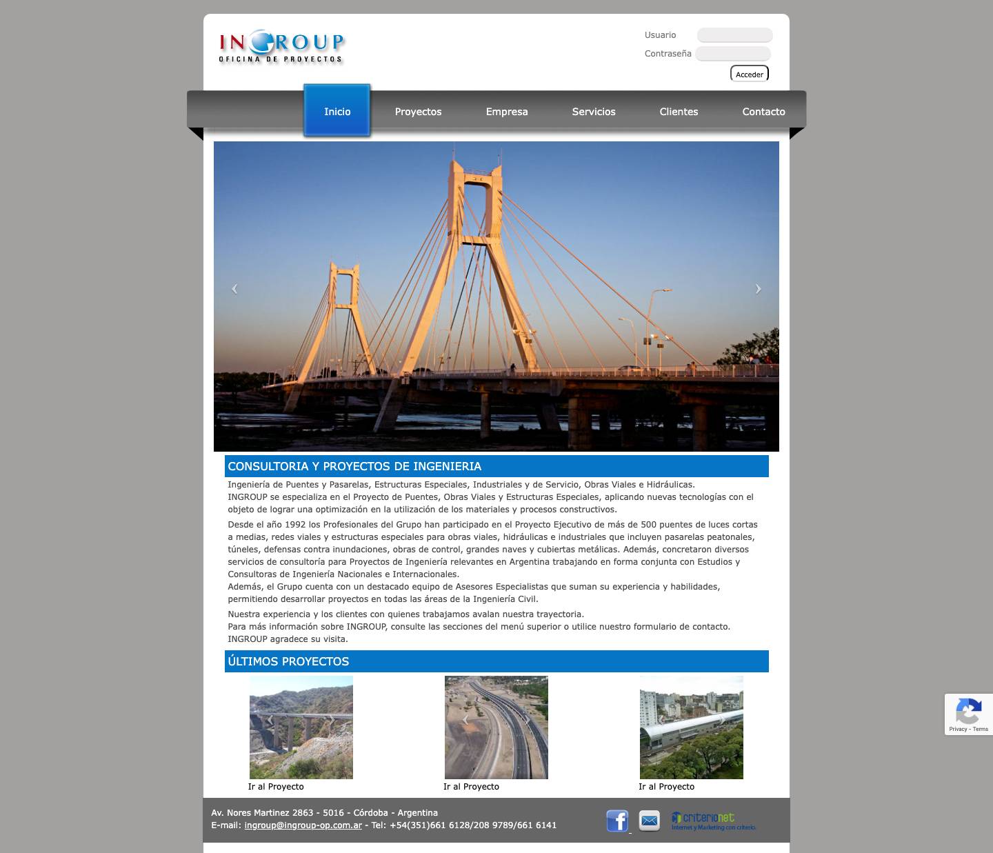 Ingroup - Proyectos de Ingenieria. Puentes, pasarelas y Obras en General | Oficina de proyectos de Ingeniería - Full Screenshot