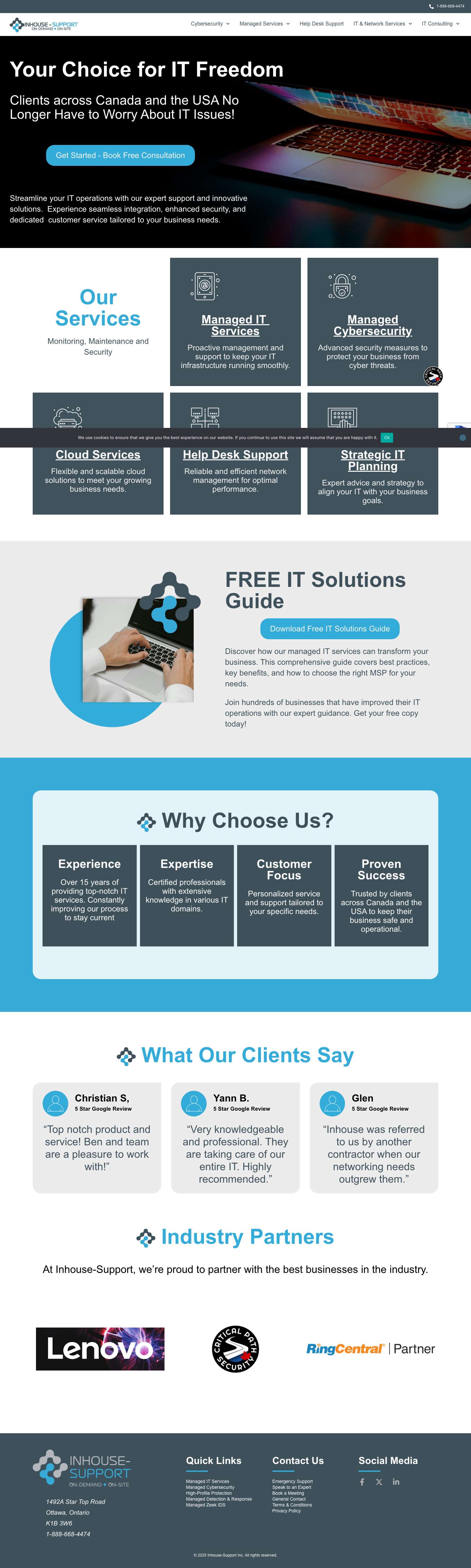 Expert IT Support & Cybersecurity Solutions - Inhouse-Support - Canada and USA. - Full Screenshot