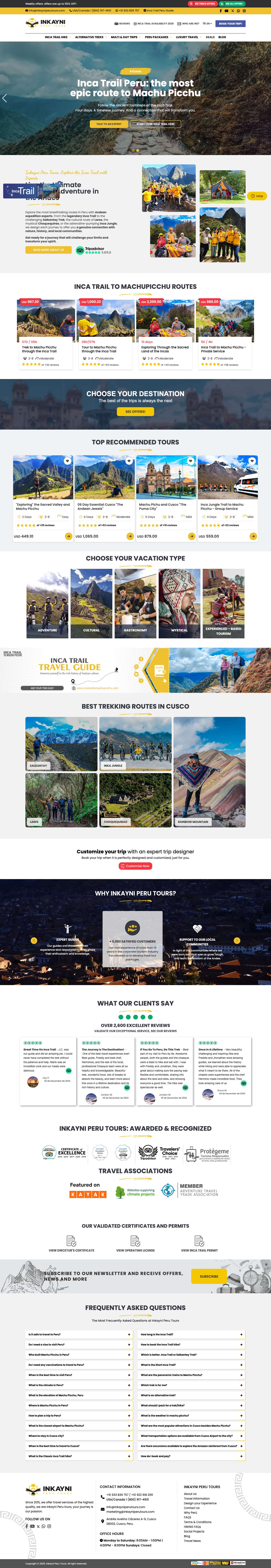 Inkayni Peru Tours│Inca Trail & Andean Trekking Experts Inkayni Peru Tours - Full Screenshot