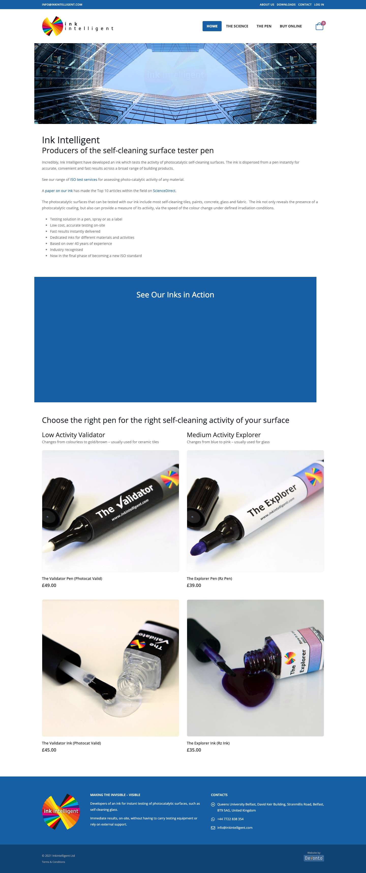 The Intelligent Pen and Ink Company - Photocatalytic Testing Pens & Equipment - Full Screenshot