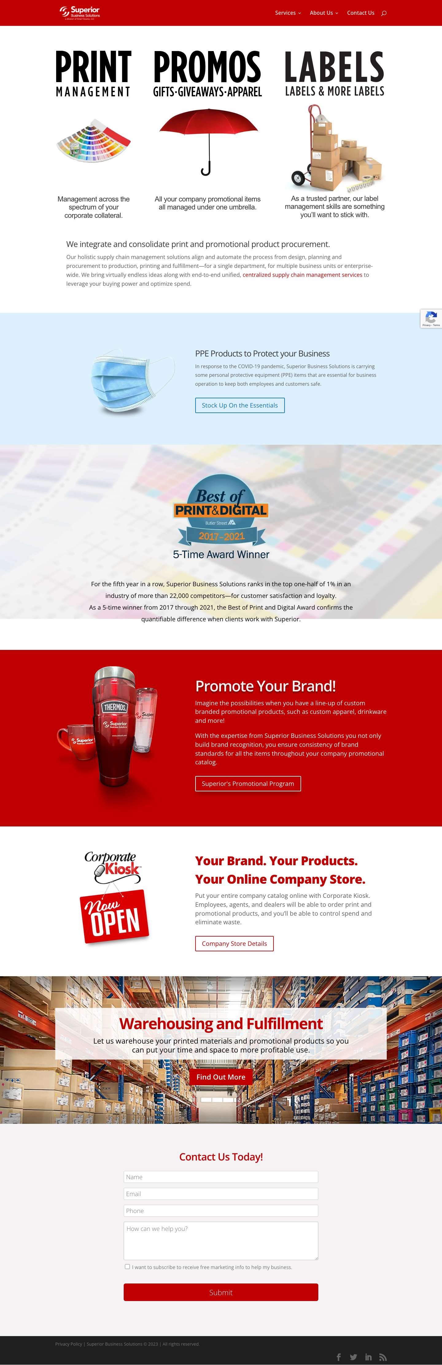 Print Management & Company Promotional Products - Superior Business Solutions - Full Screenshot