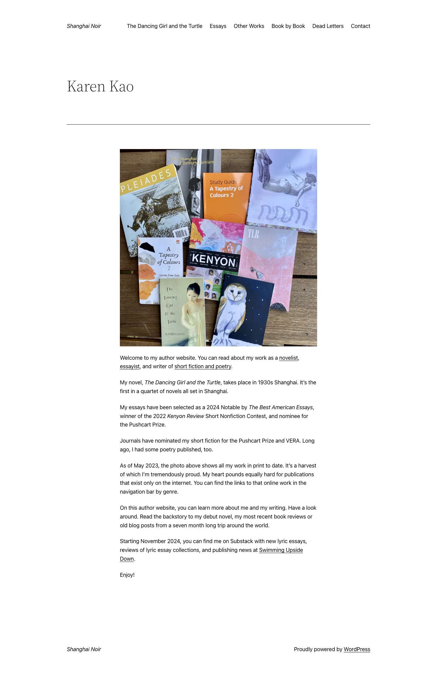 Karen Kao | Author Website | Shanghai Noir - Full Screenshot