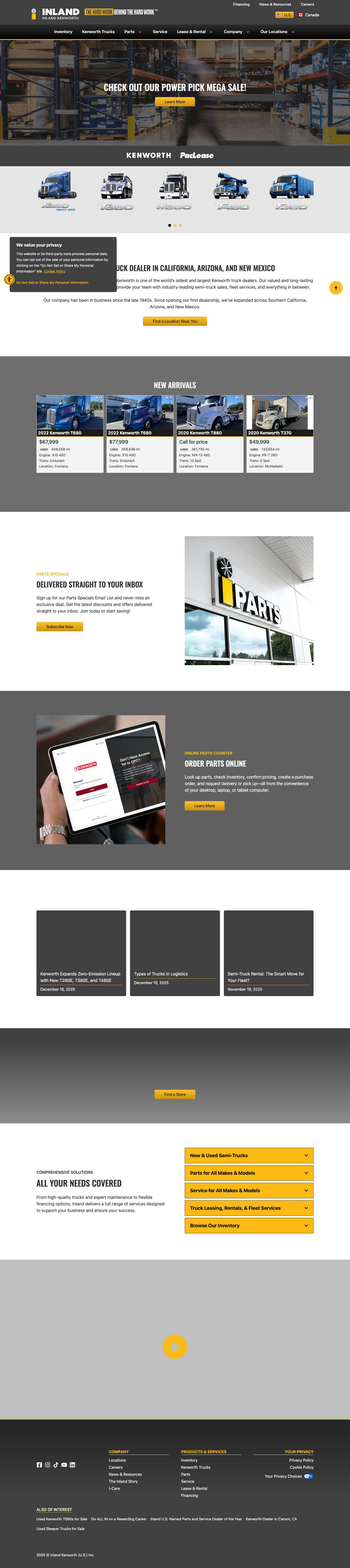 Inland Kenworth U.S. | Kenworth Truck Sales, Parts & Service - Full Screenshot