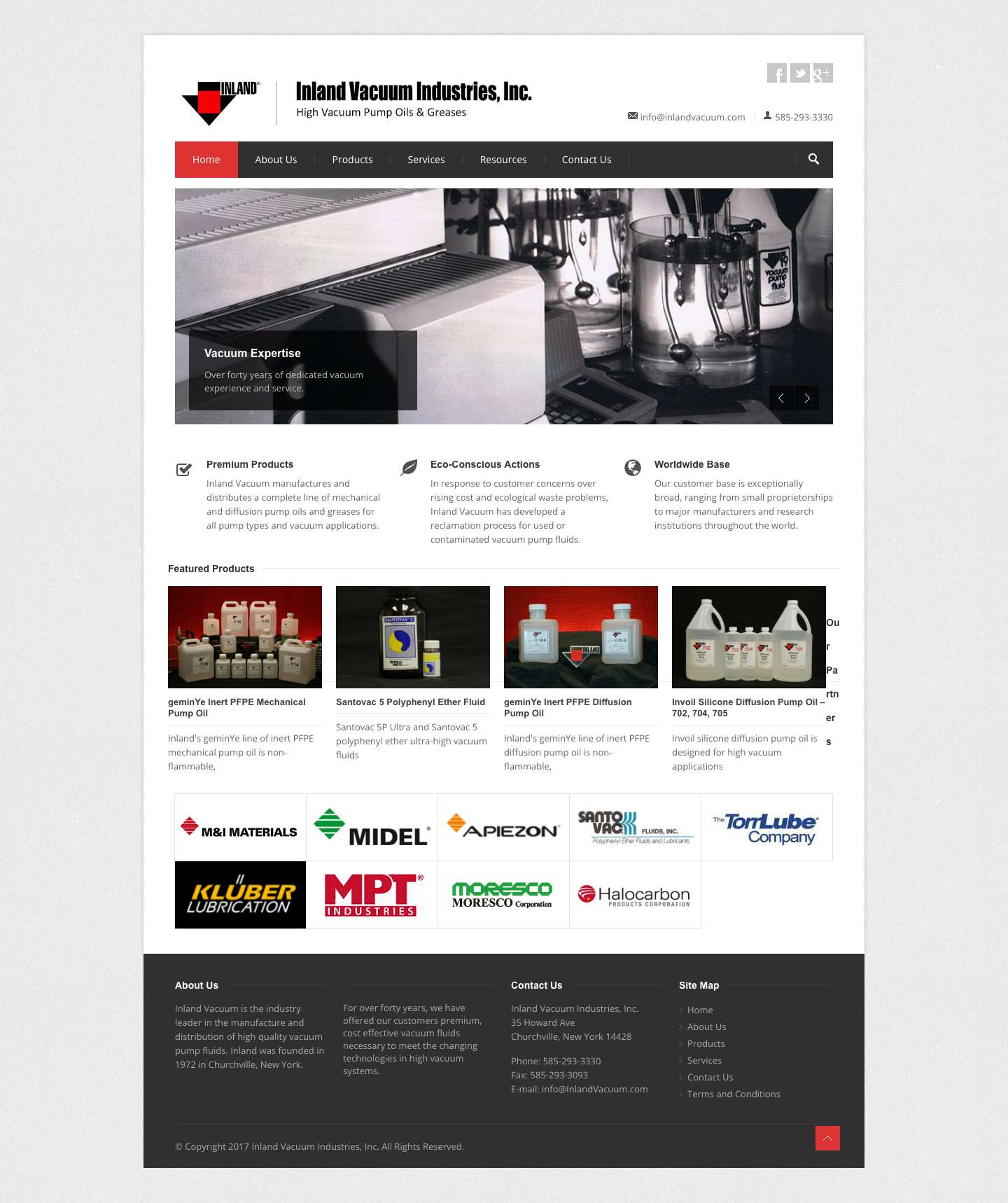 Inland Vacuum Industries, Inc - Vacuum Pump Oils - Full Screenshot