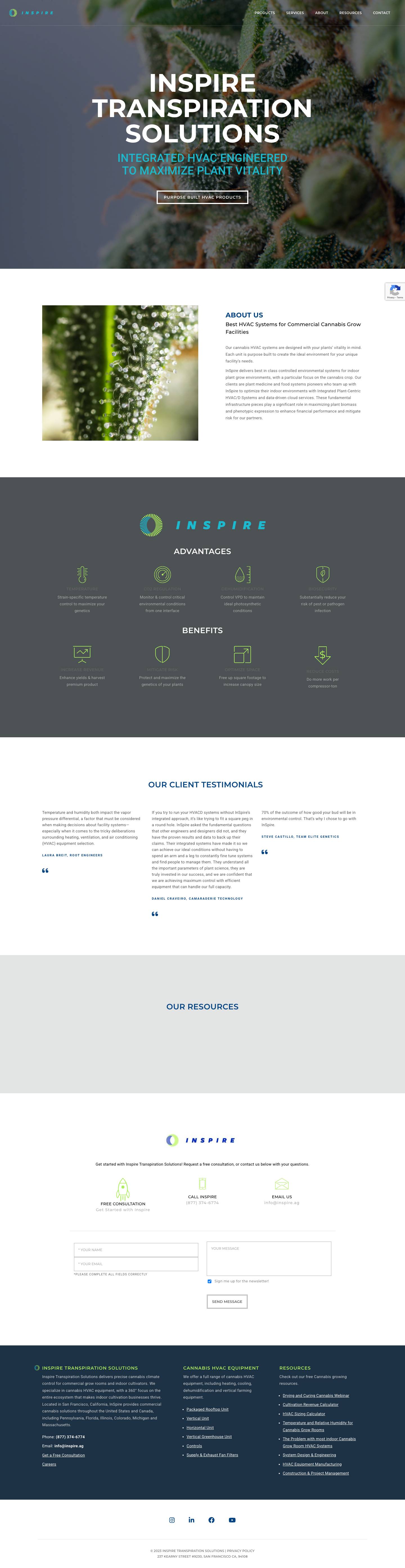 Custom Cannabis HVAC Systems & Equipment | InSpire Transpiration Solutions - Full Screenshot