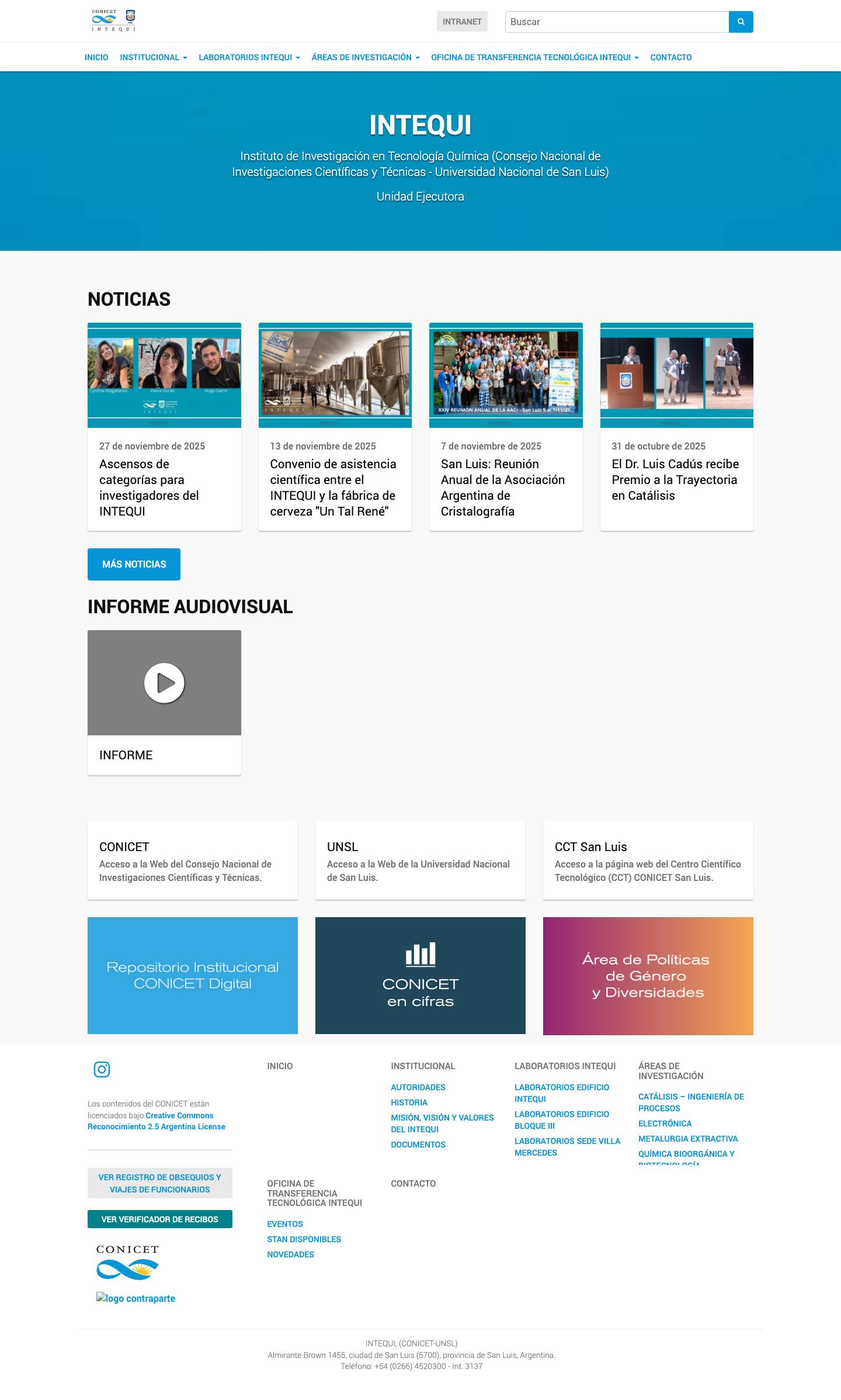 INTEQUI | Instituto de Investigación en Tecnología Química (Co - Full Screenshot