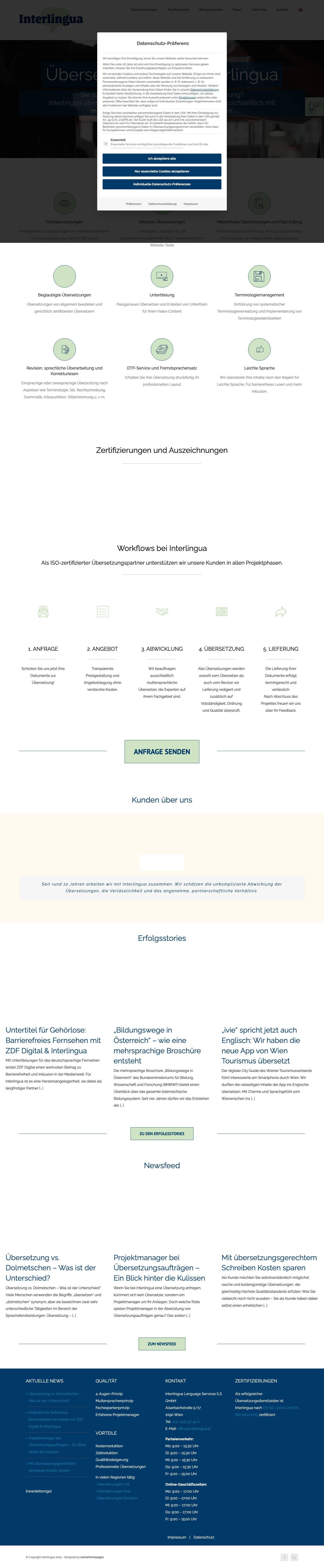 Übersetzungen in alle Sprachen - Übersetzungsbüro Interlingua, Wien - Full Screenshot
