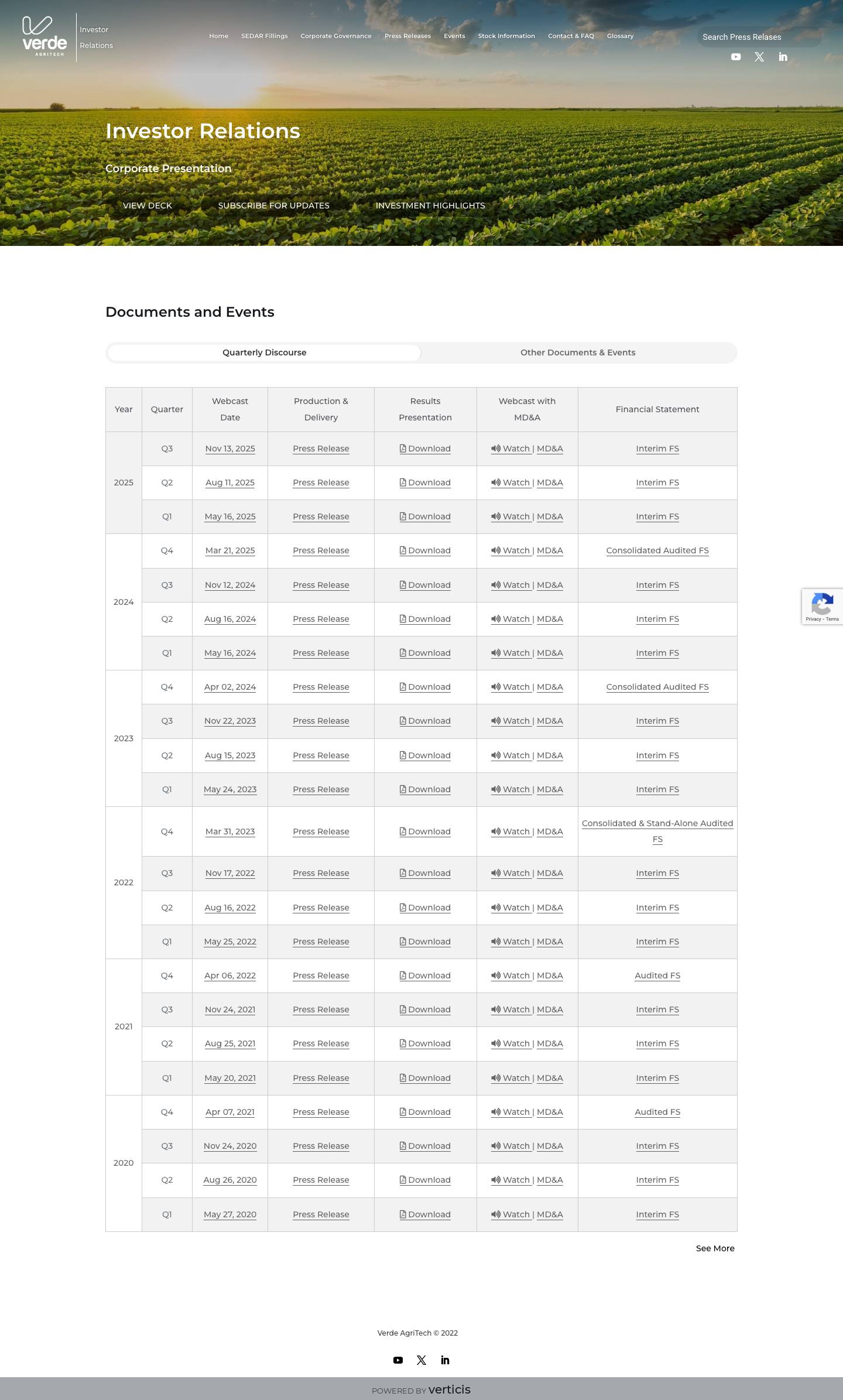 Investor Relations - Verde AgriTech - Full Screenshot