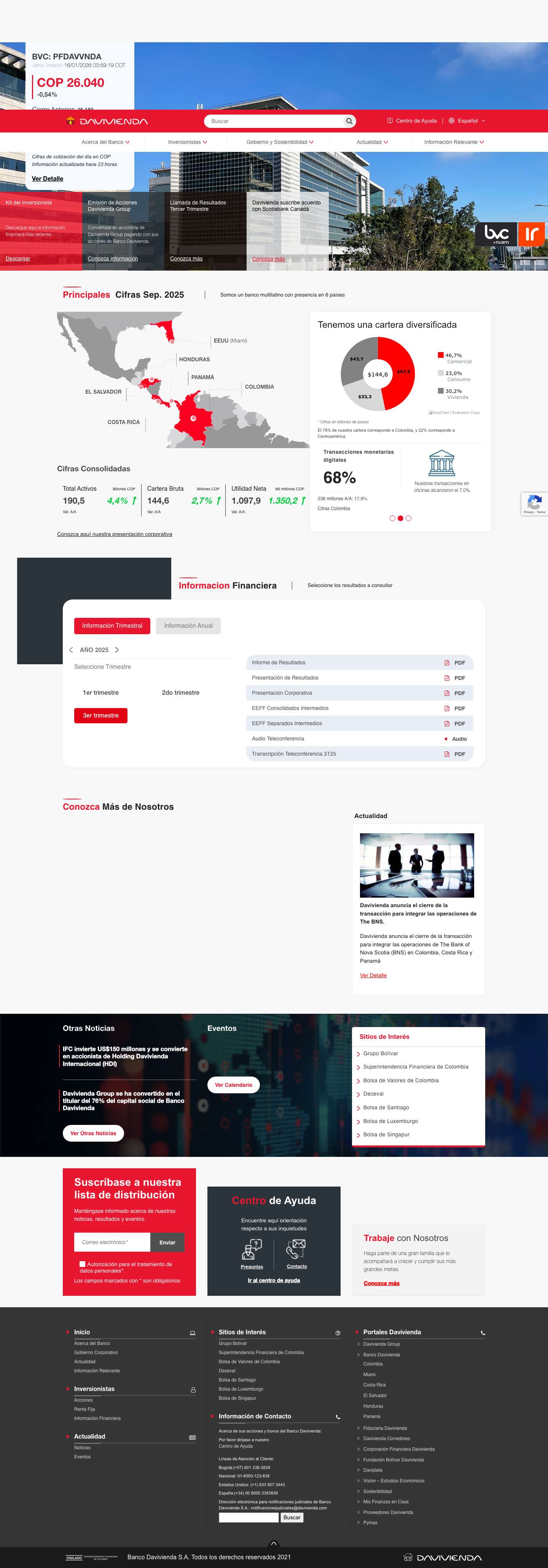Relación con Inversionistas | Davivienda - Full Screenshot