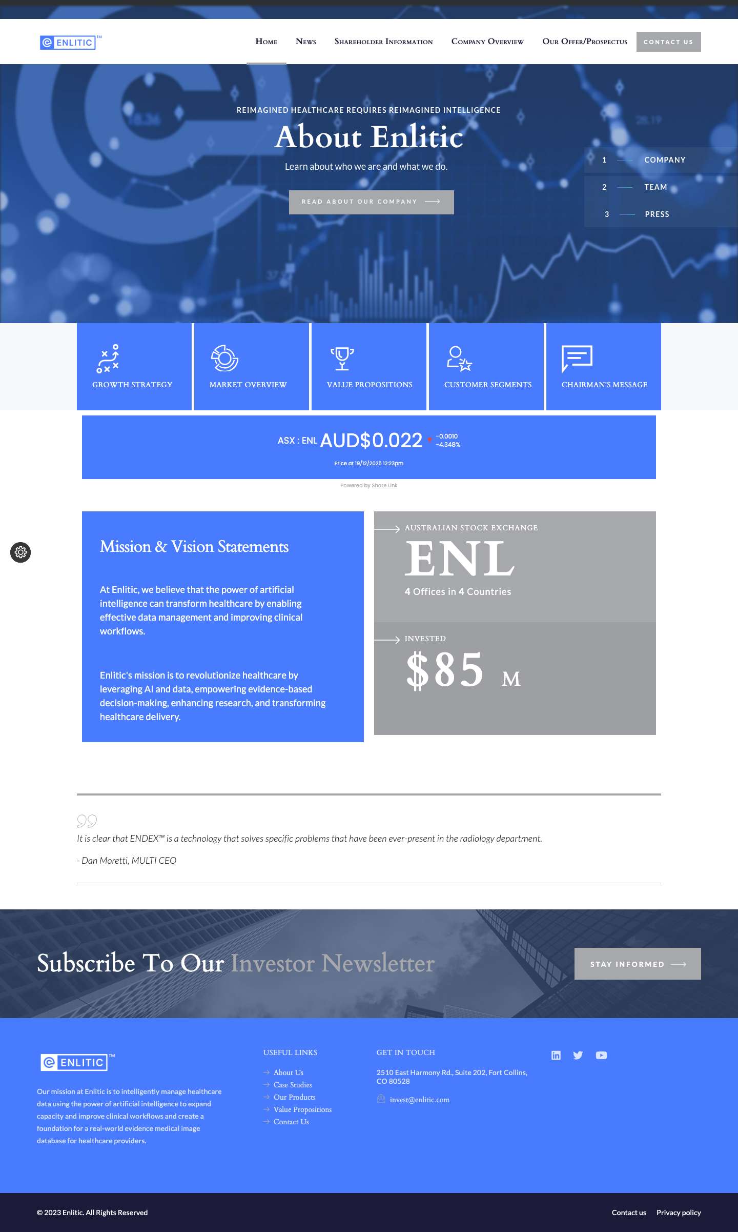 Home - Enlitic Investor Relations - Full Screenshot