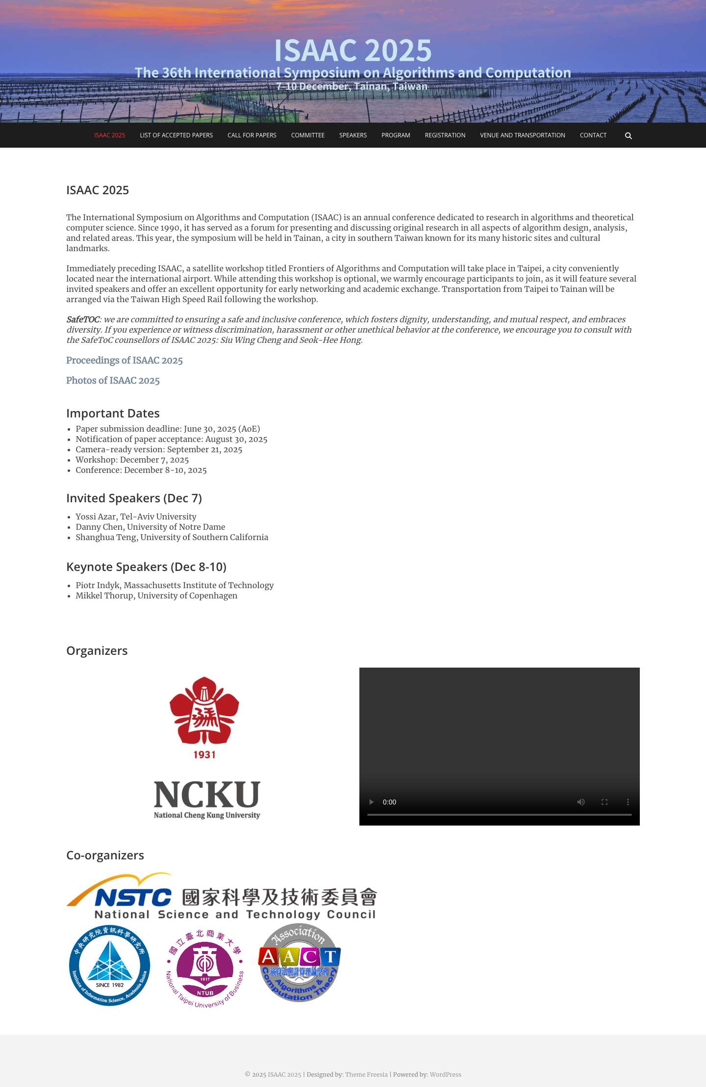 ISAAC 2025 – ISAAC 2025 will take place in Tainan, Taiwan, a city rich in history, culture, and innovation. - Full Screenshot