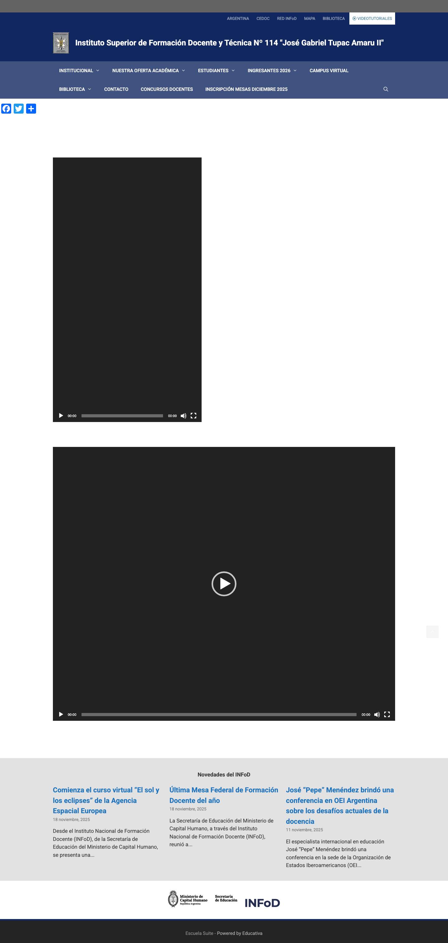 Instituto Superior de Formación Docente y Técnica Nº 114 "José Gabriel Tupac Amaru II" - Full Screenshot