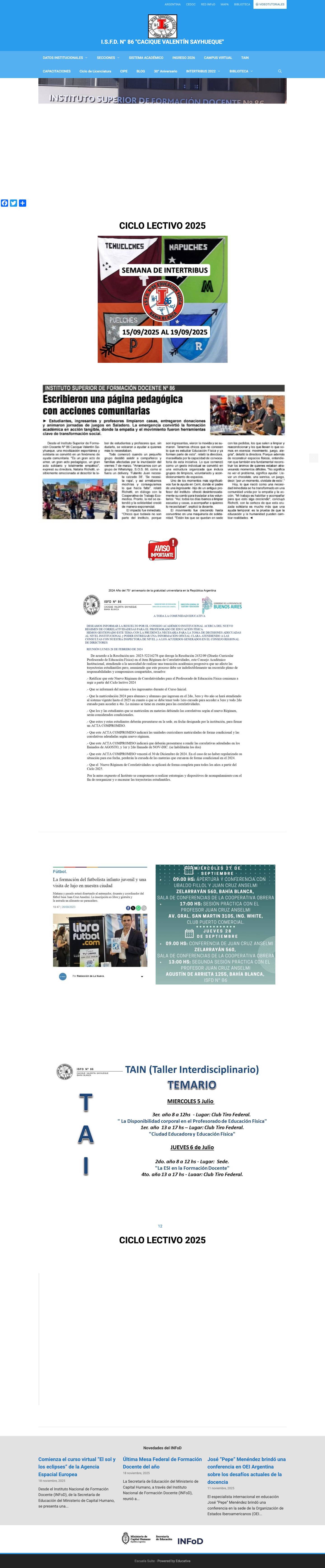 I.S.F.D. N° 86 "CACIQUE VALENTÍN SAYHUEQUE" - Full Screenshot