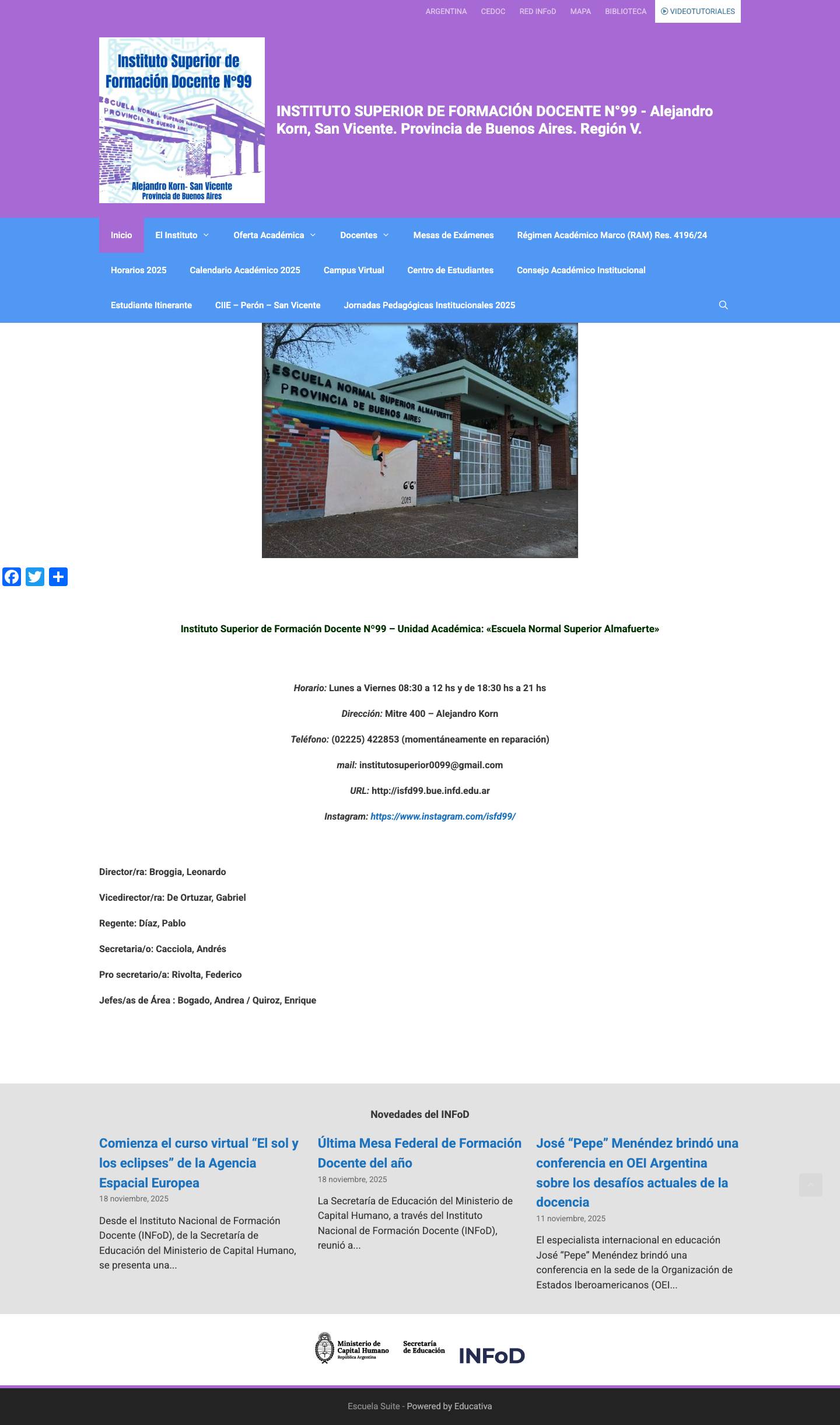 INSTITUTO SUPERIOR DE FORMACIÓN DOCENTE N°99 – Alejandro Korn, San Vicente. Provincia de Buenos Aires. Región V. - Full Screenshot