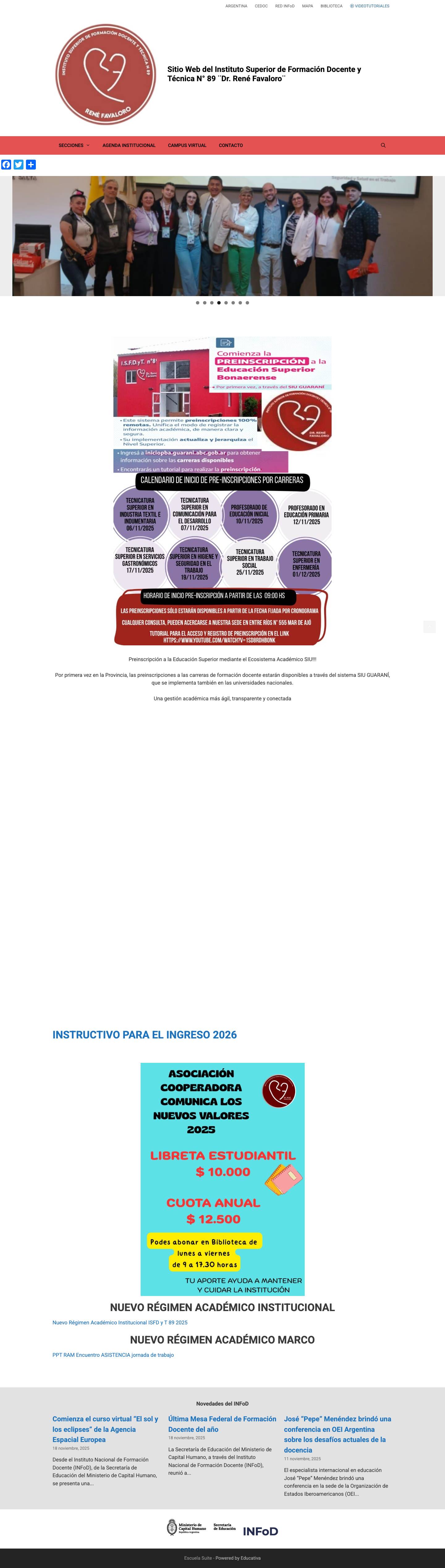 Sitio Web del Instituto Superior de Formación Docente y Técnica N° 89 ¨Dr. René Favaloro¨ - Full Screenshot