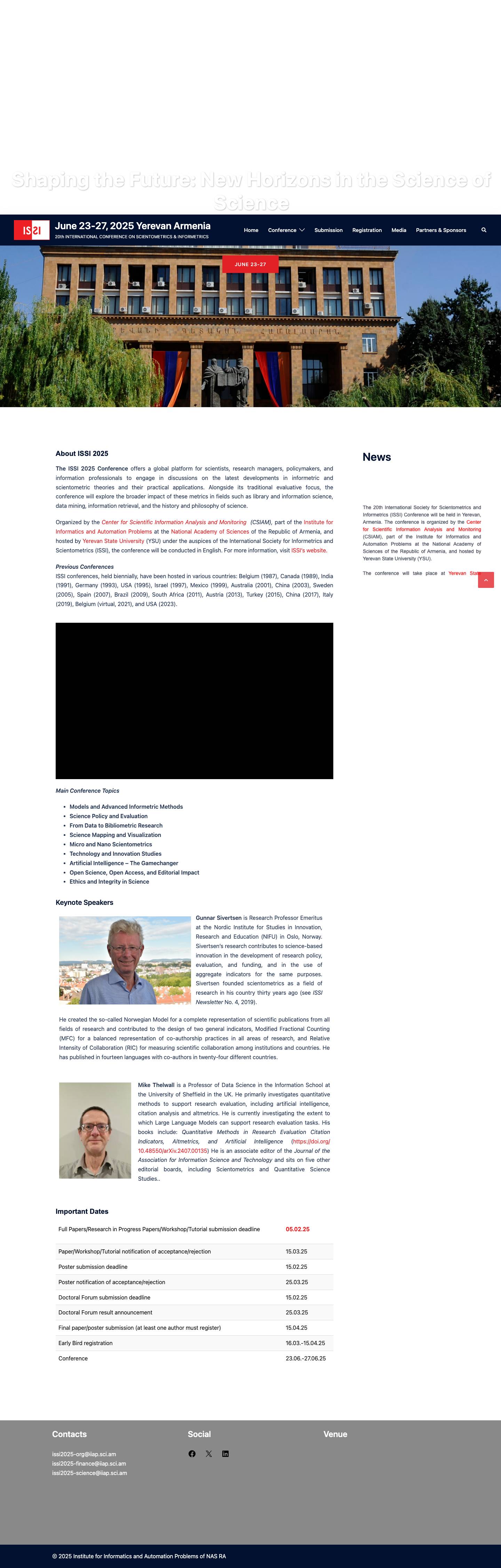 June 23-27, 2025 Yerevan Armenia – 20th INTERNATIONAL CONFERENCE ON SCIENTOMETRICS & INFORMETRICS - Full Screenshot