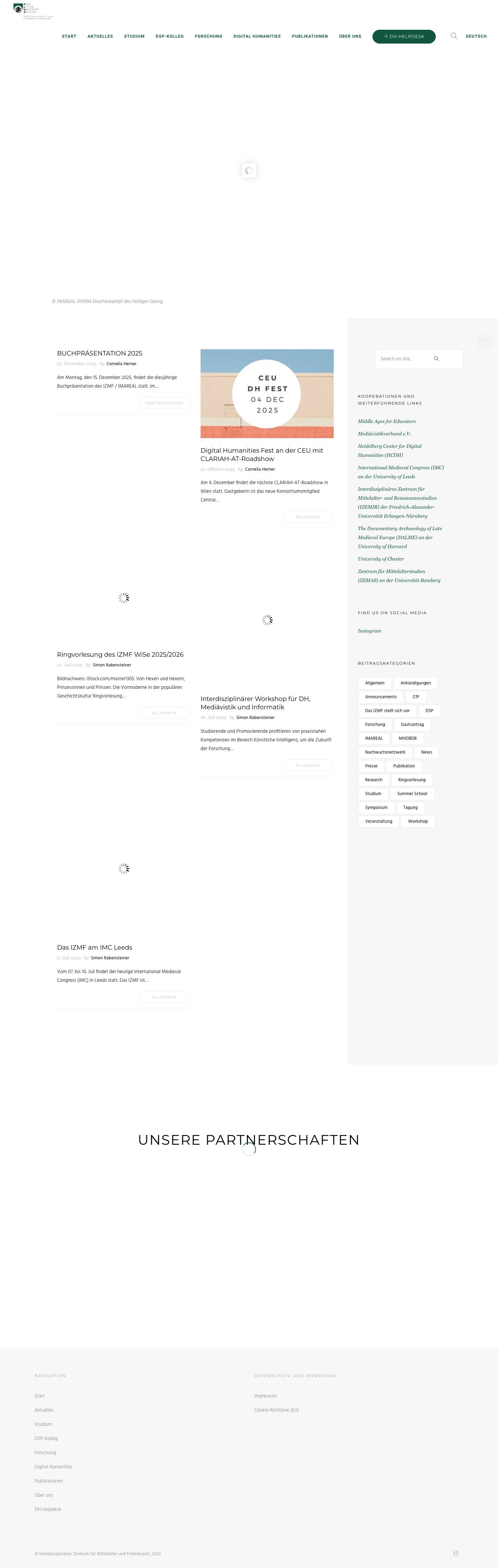 Start - IZMF - Interdisziplinäres Zentrum für Mittelalter und Frühneuzeit - Full Screenshot