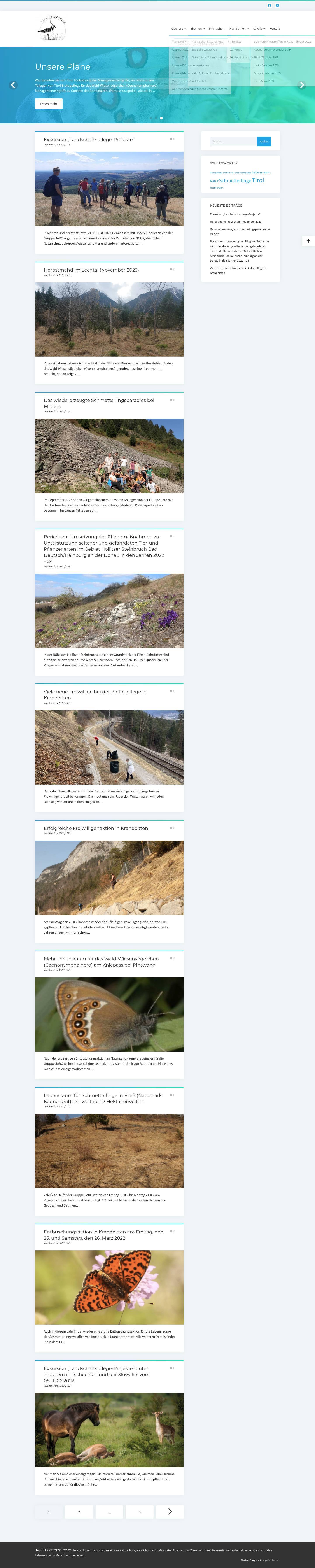 JARO Österreich – Wir beabsichtigen nicht nur den aktiven Naturschutz, also Schutz von gefährdeten Pflanzen und Tieren und ihren Lebensräumen zu betreiben, sondern auch den Lebensraum für Menschen zu schützen. - Full Screenshot