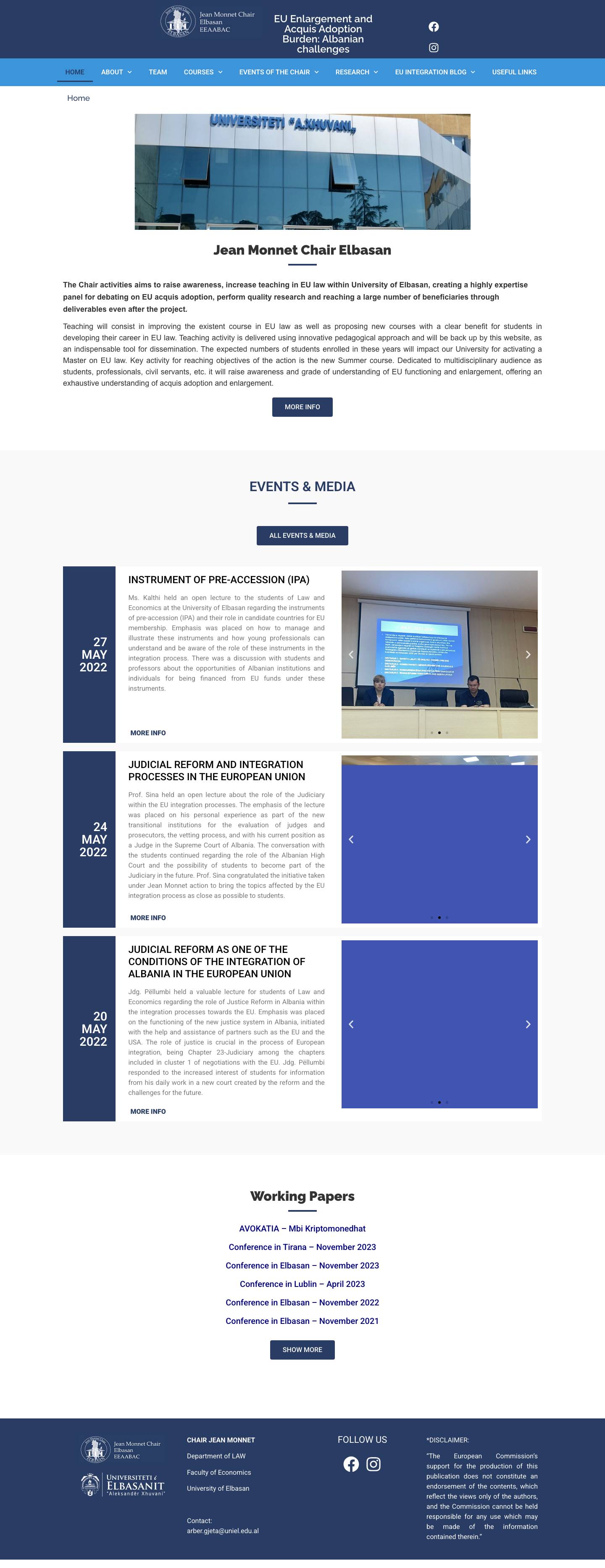 HOME - Jean Monnet Chair Elbasan - Full Screenshot