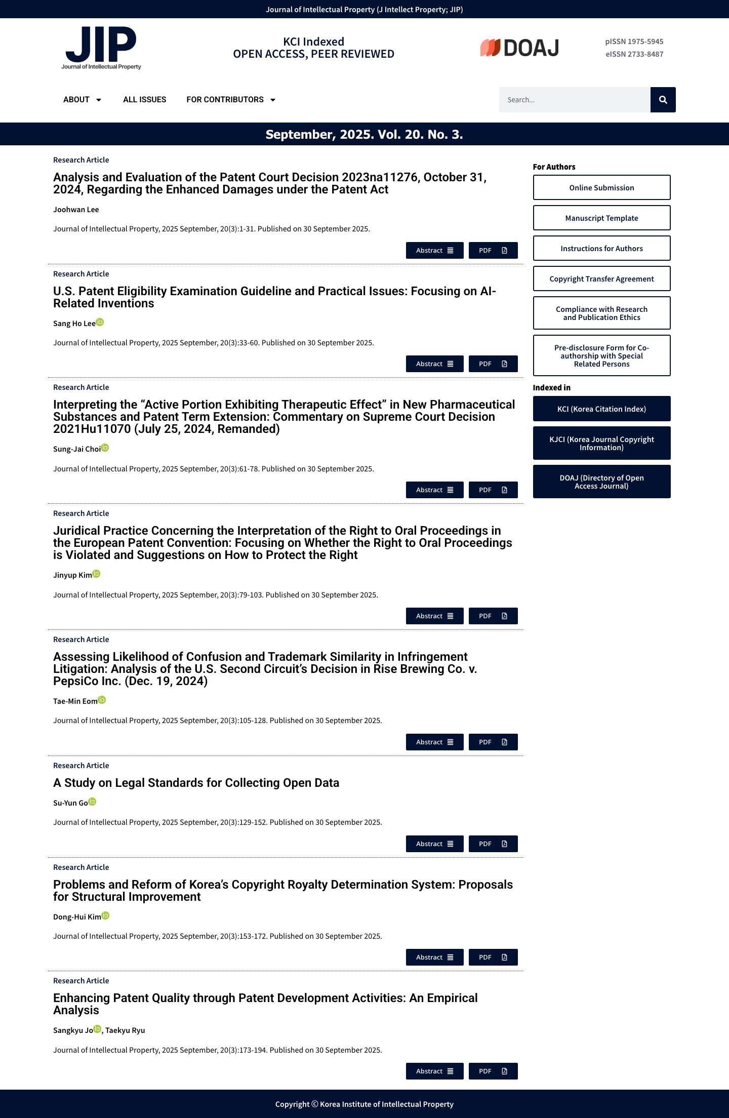 Journal of Intellectual Property – Journal of Intellectual Property | 지식재산연구 - Full Screenshot