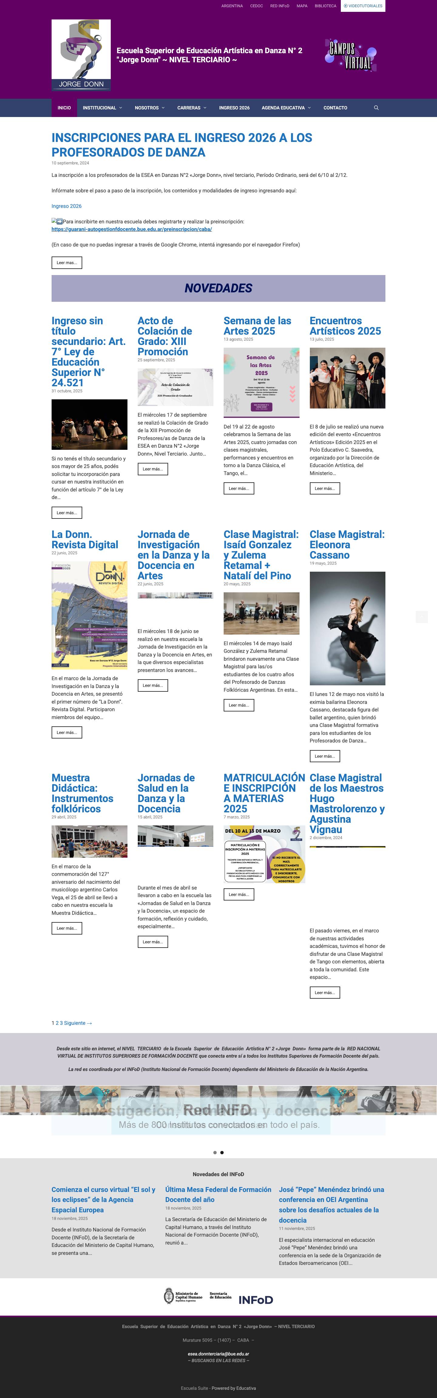 Escuela Superior de Educación Artística en Danza N° 2 "Jorge Donn" ~ NIVEL TERCIARIO ~ - Full Screenshot