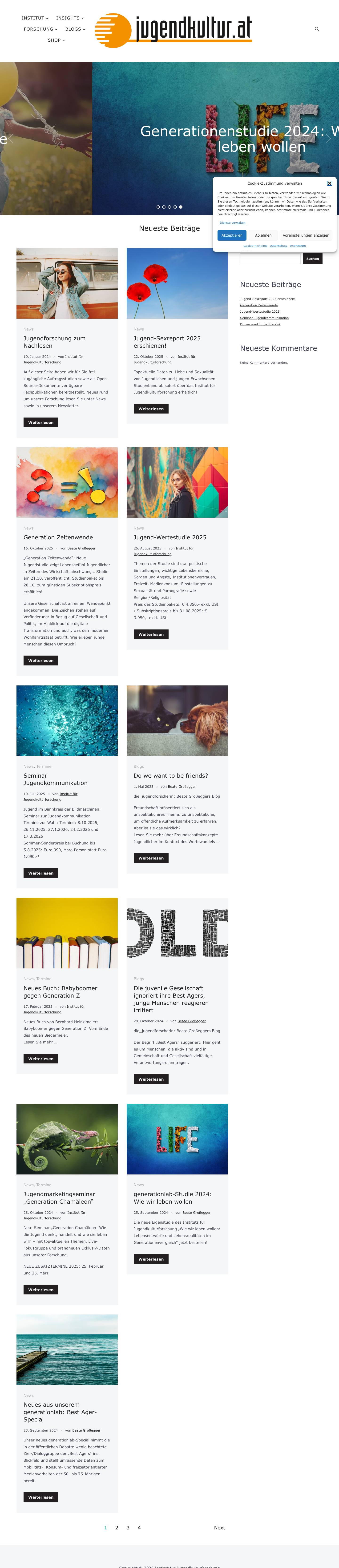 Institut für Jugendkulturforschung - Die Schnittstelle zu jungen Zielgruppen - Full Screenshot