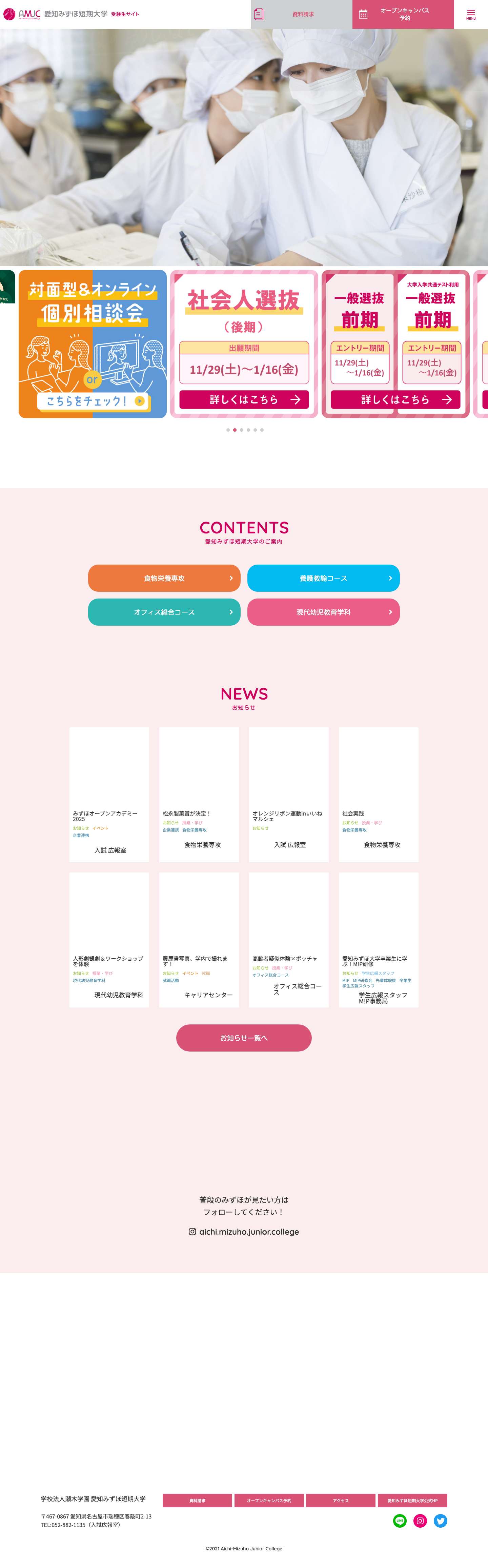 愛知みずほ短期大学 受験生サイト - Full Screenshot