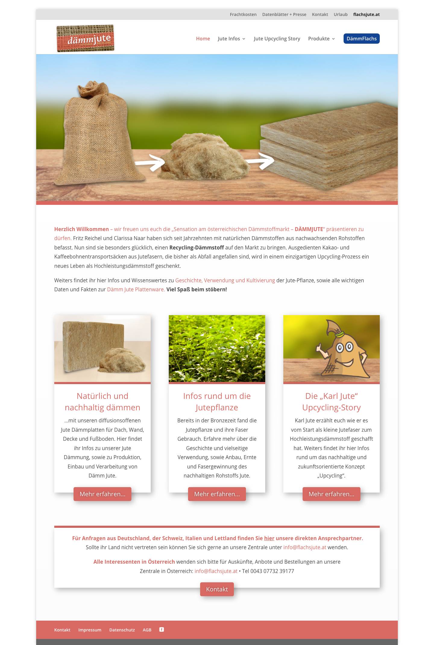flachsjute.at | DÄMMJUTE – Natürlich dämmen mit Jute - Full Screenshot