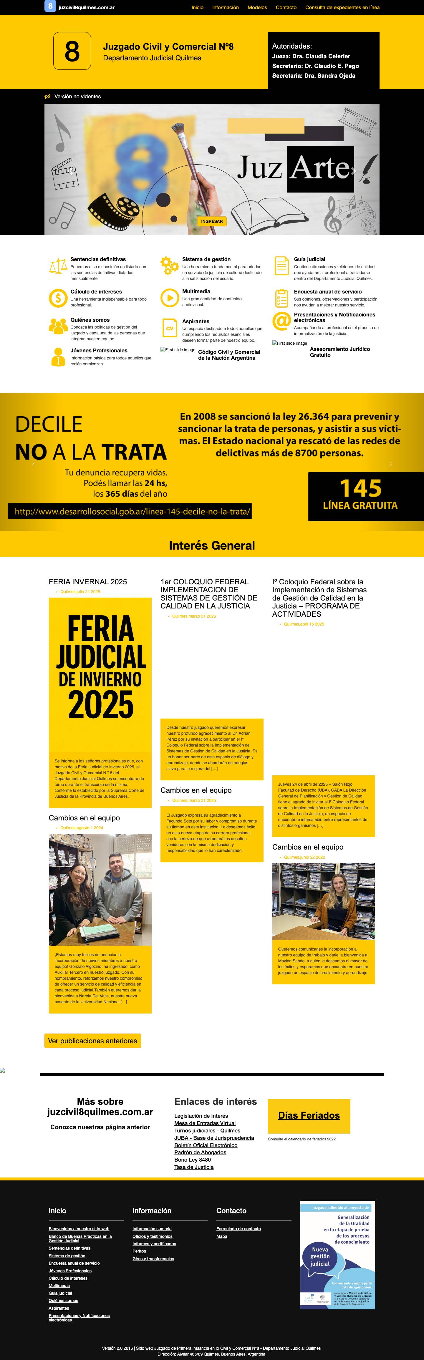 Juzgado de Primera Instancia en lo Civil y Comercial Nº8 - Quilmes - Full Screenshot